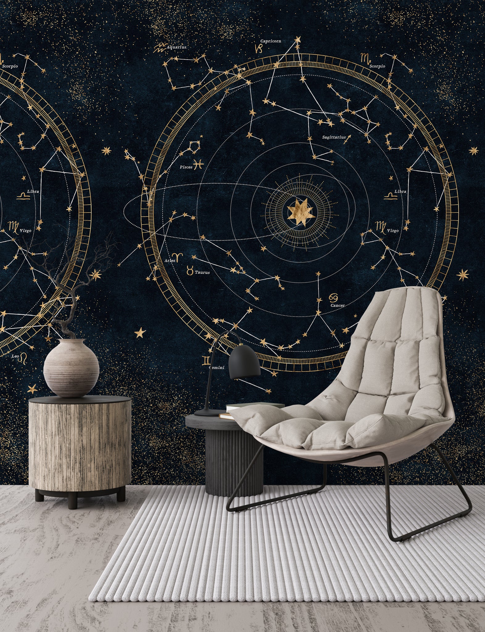 Carta da Parati Costellazioni Dorate su Sfondo Stellato - 2 rotoli di carta 90 cm x 260 cm - 4.68 mq