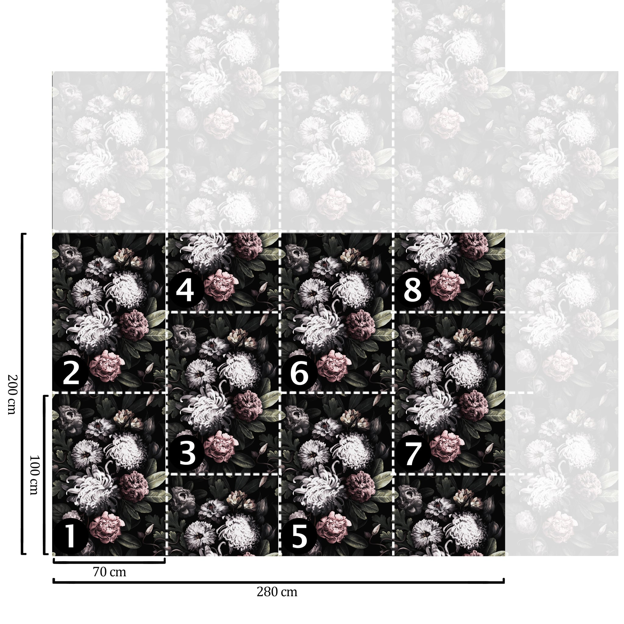 Carta da Parati Floreale Scura - 8 fogli - 5,60 mq