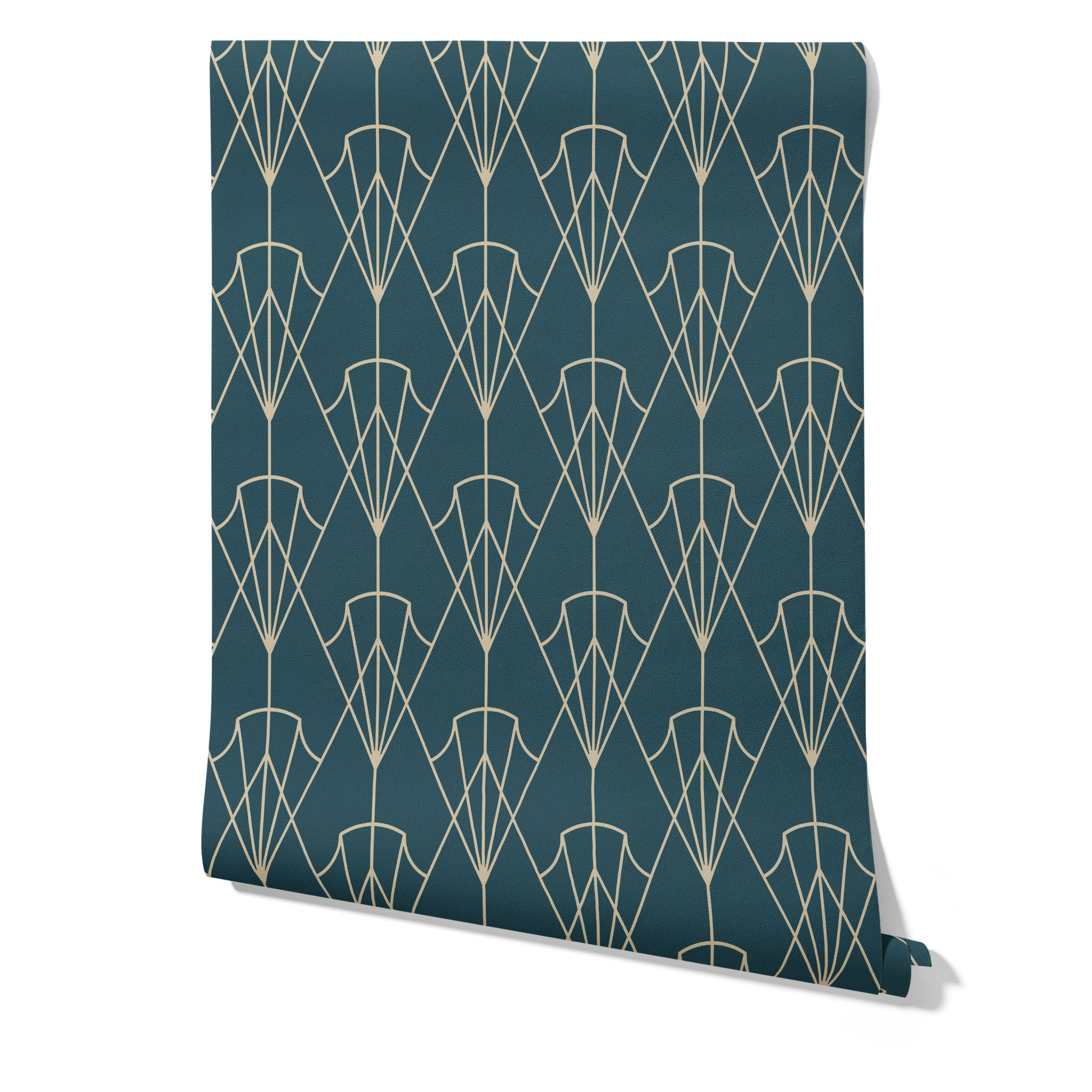 Carta da Parati Art Déco Anni 30 Verde Petrolio - 8 fogli - 5,60 mq