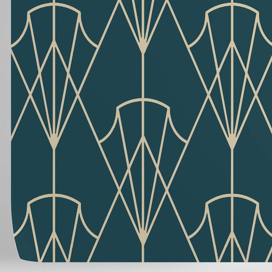 Carta da Parati Art Déco Anni 30 Verde Petrolio - 8 fogli - 5,60 mq