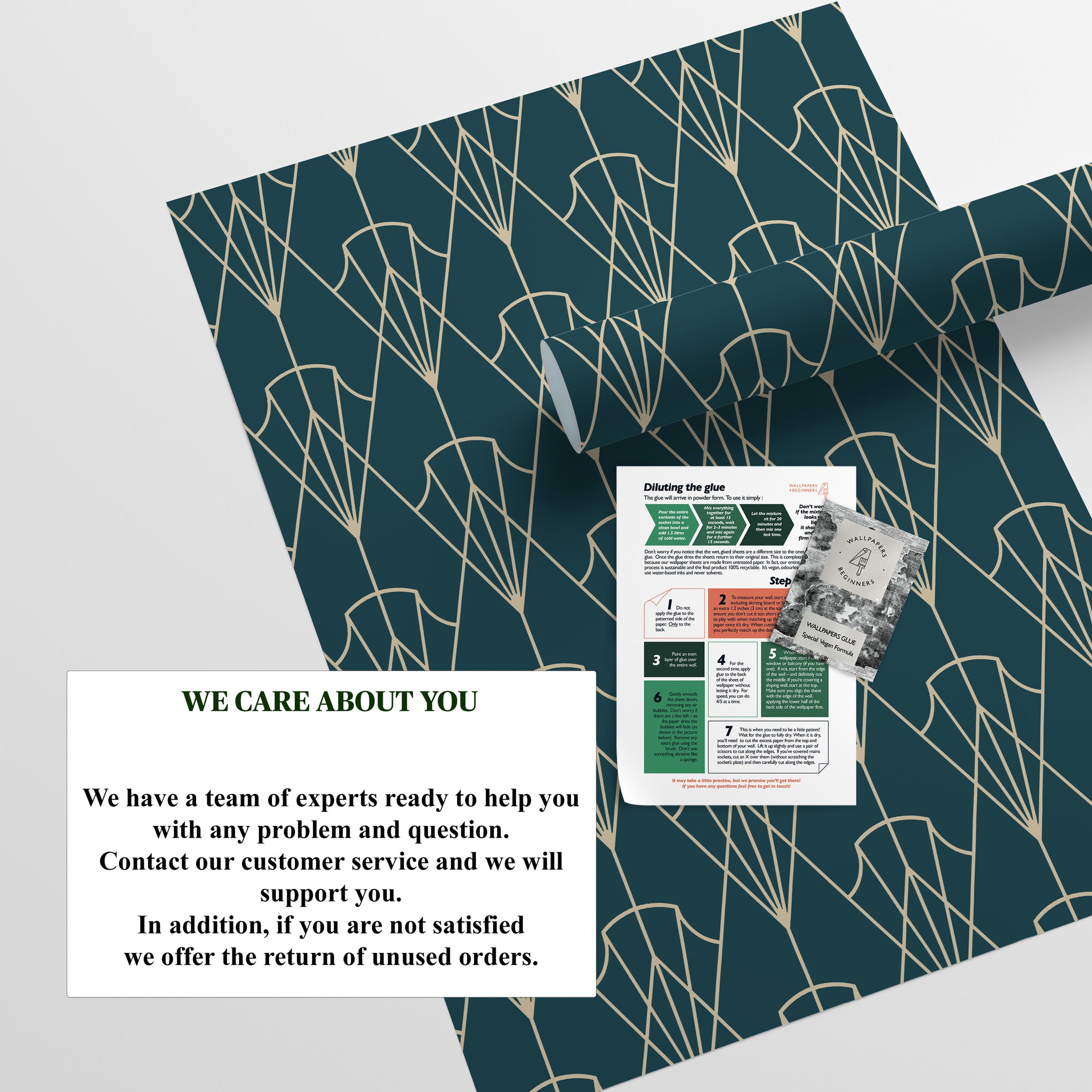 Carta da Parati Art Déco Anni 30 Verde Petrolio - 8 fogli - 5,60 mq