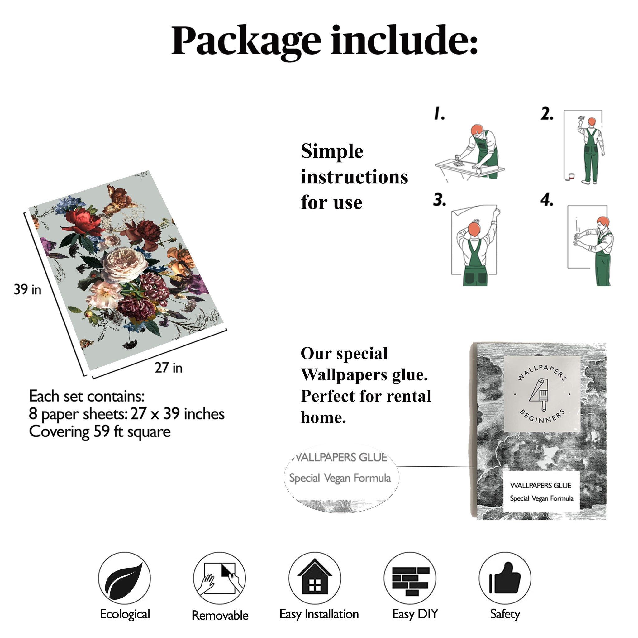 Carta da Parati Floreale Rinascimento - 8 fogli - 5,60 mq