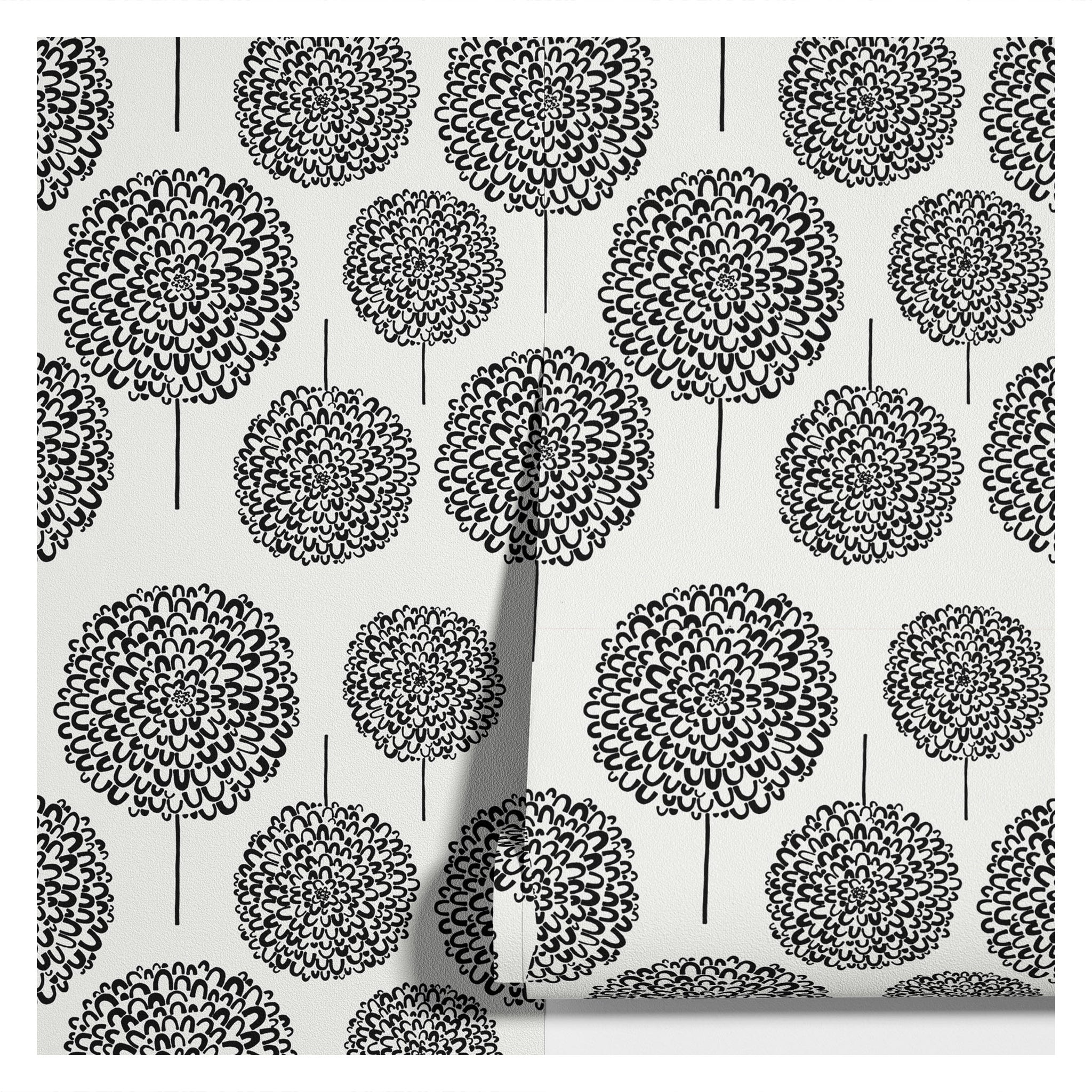 Carta da Parati Astratta con Motivi Floreali in Bianco e Nero - Design Minimalista ed Elegante - 2 rotoli di carta 90 cm x 260 cm - 4.68 mq