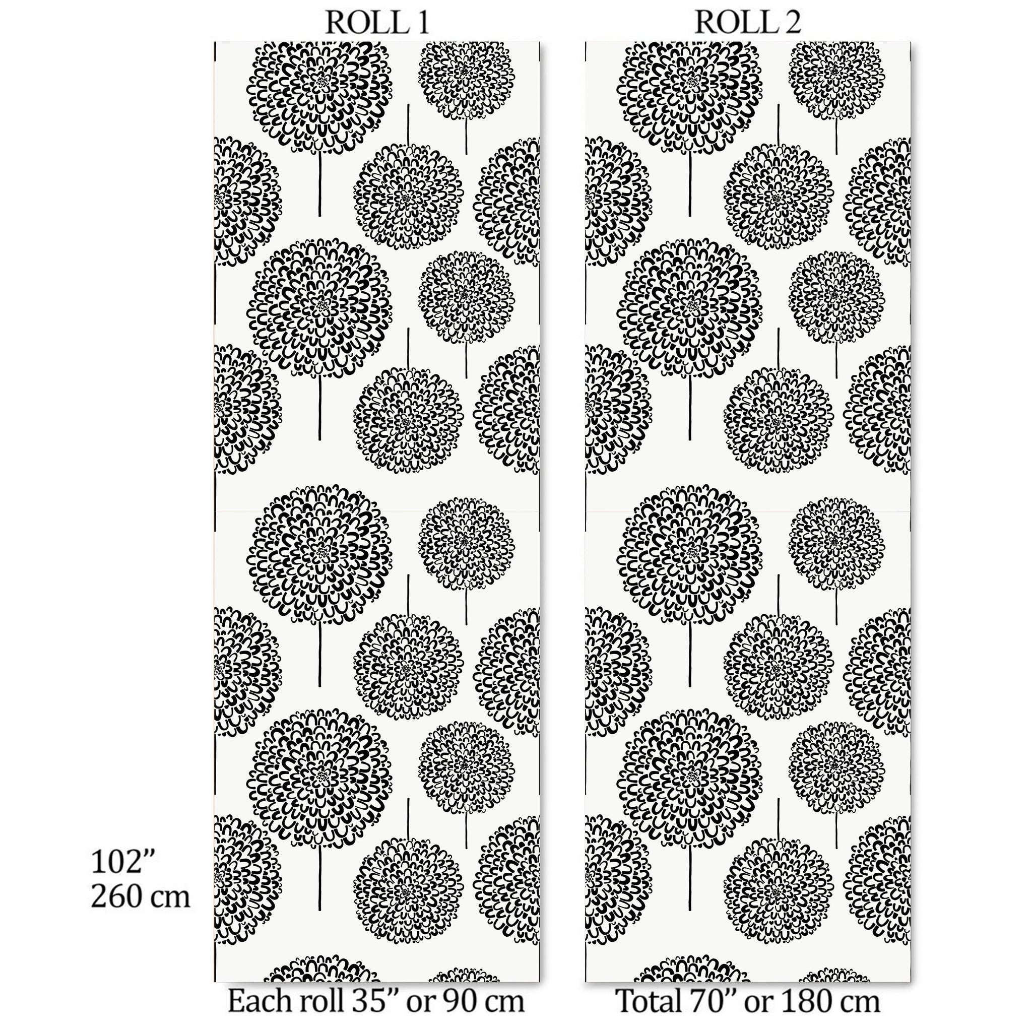 Carta da Parati Astratta con Motivi Floreali in Bianco e Nero - Design Minimalista ed Elegante - 2 rotoli di carta 90 cm x 260 cm - 4.68 mq