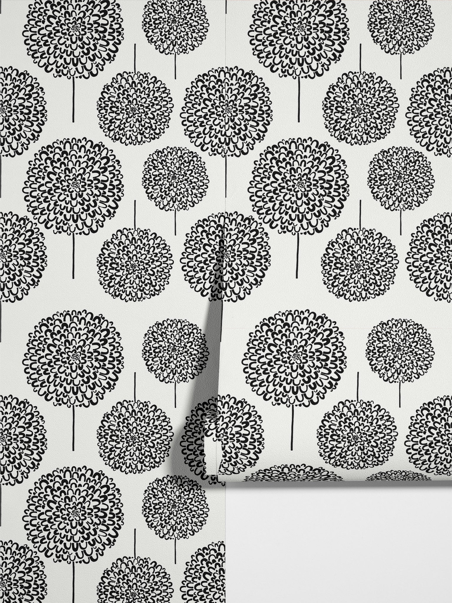 Carta da Parati Astratta con Motivi Floreali in Bianco e Nero - Design Minimalista ed Elegante - 2 rotoli di carta 90 cm x 260 cm - 4.68 mq