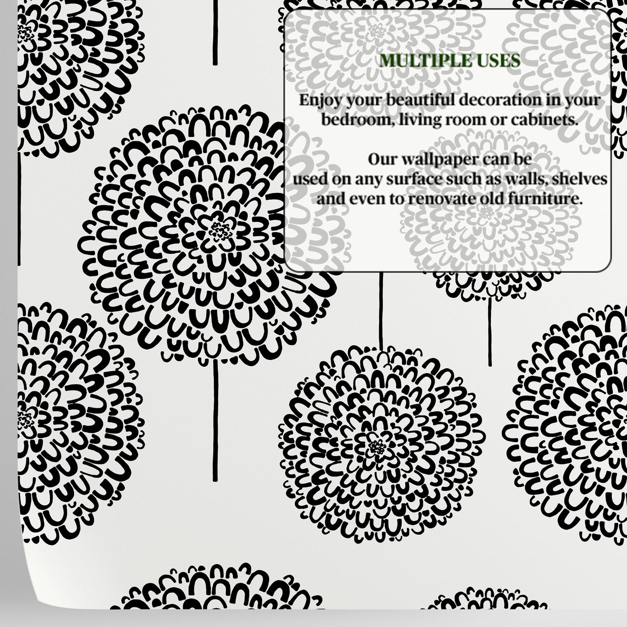 Carta da Parati Astratta con Motivi Floreali in Bianco e Nero - Design Minimalista ed Elegante - 2 rotoli di carta 90 cm x 260 cm - 4.68 mq