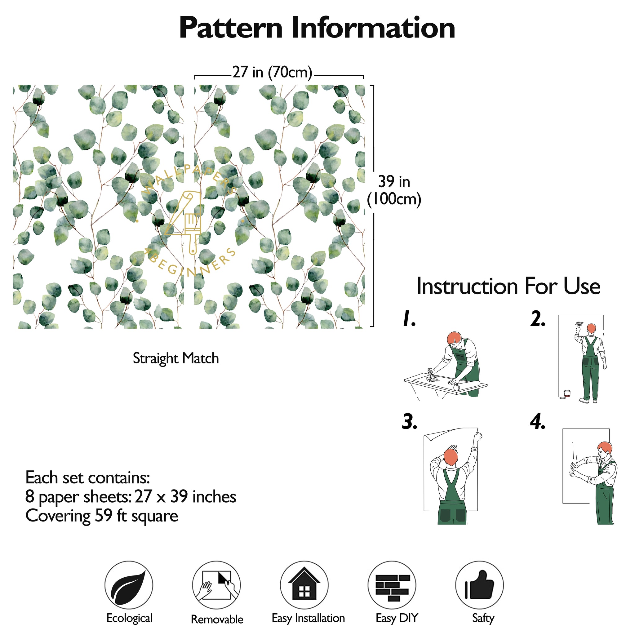 Carta da Parati Eucalipto - 8 fogli - 5,60 mq