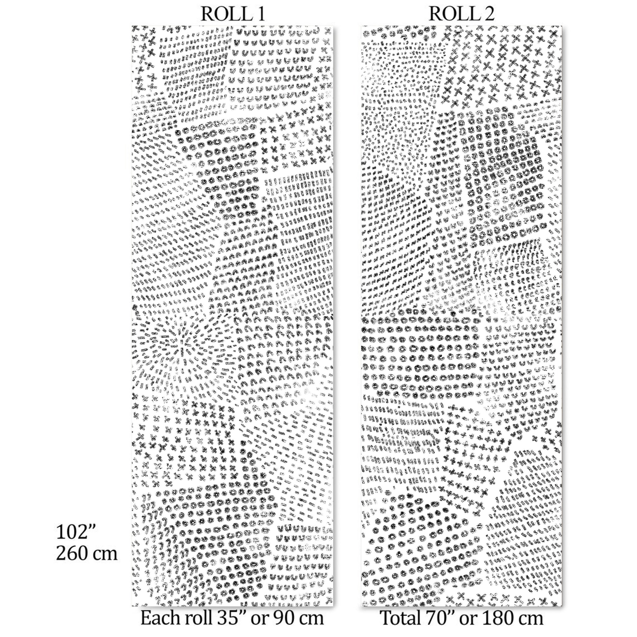 Carta da Parati Minimalista con Segni Astratti Neri - Motivi Monocromatici Ripetuti - 2 rotoli di carta 90 cm x 260 cm - 4.68 mq