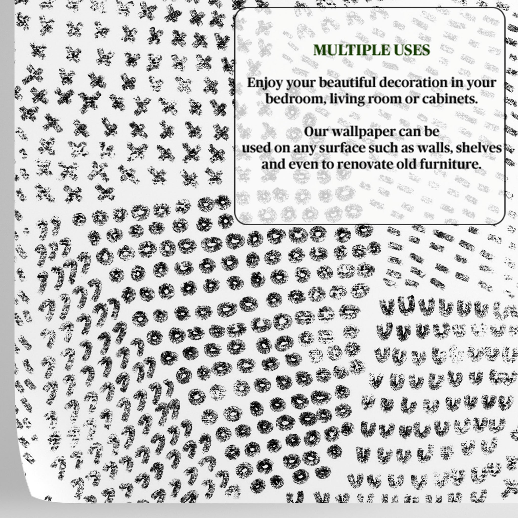 Carta da Parati Minimalista con Segni Astratti Neri - Motivi Monocromatici Ripetuti - 2 rotoli di carta 90 cm x 260 cm - 4.68 mq