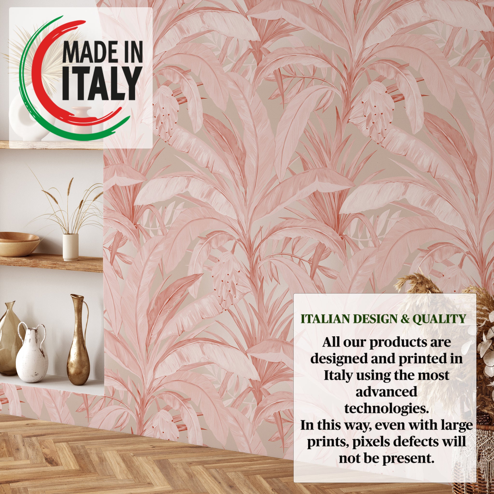 Carta da Parati Jungla Tropicale Rosa - 8 fogli - 5,60 mq