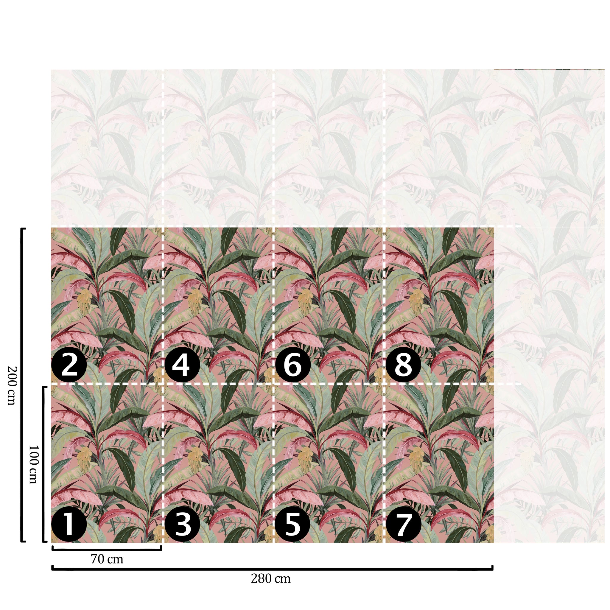 Carta da Parati Bosco Tropicale Rosa - 8 fogli - 5,60 mq