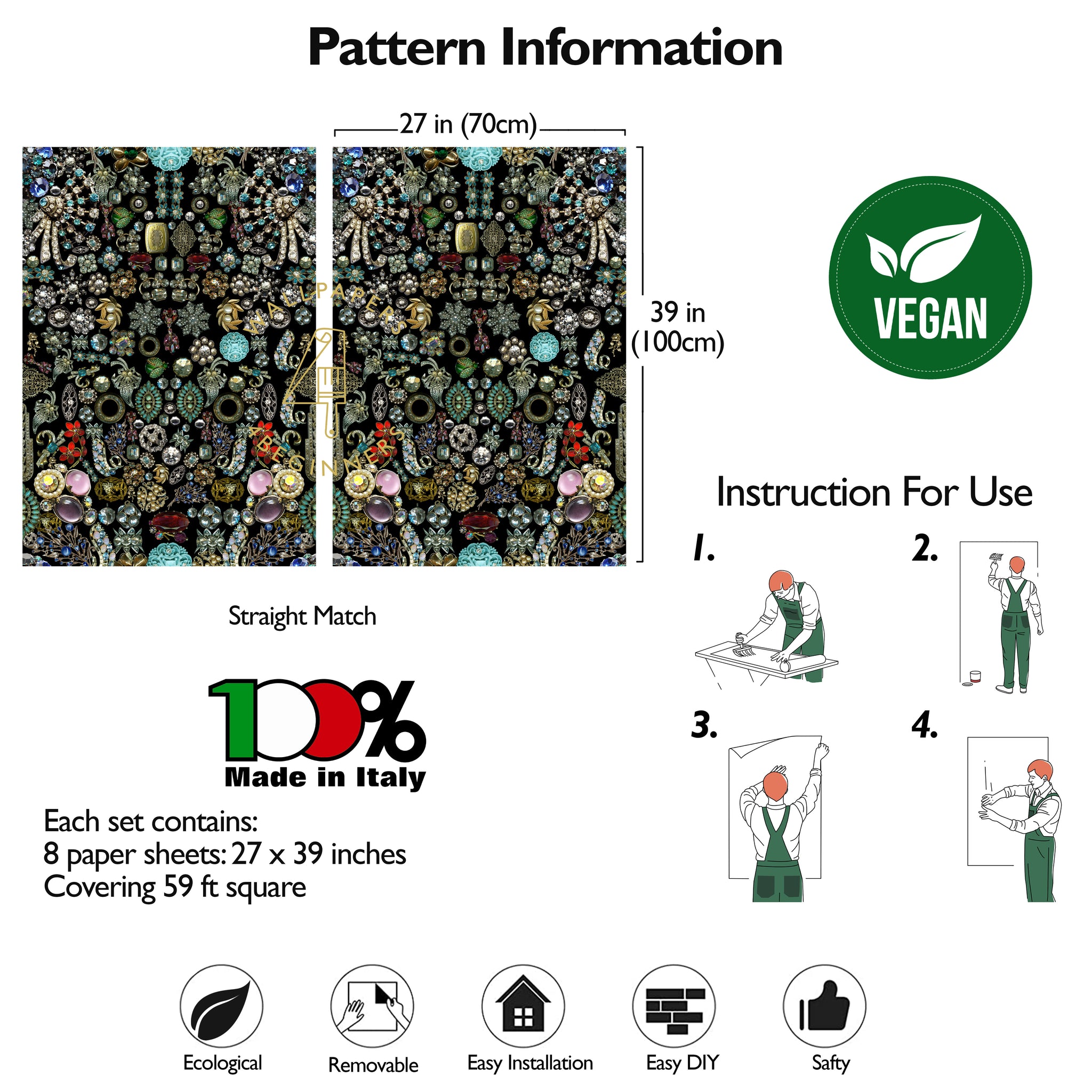Carta da Parati Gioielli Lusso - 8 fogli - 5,60 mq
