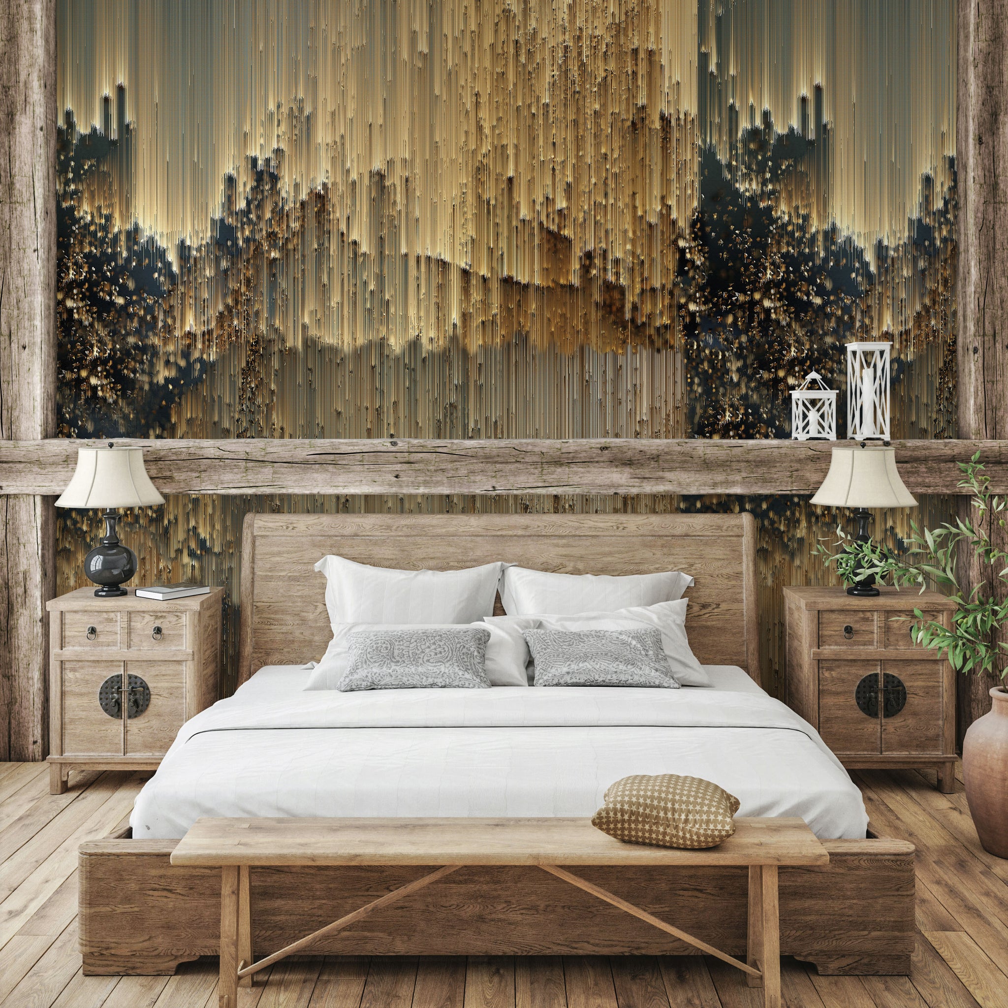 Carta da Parati Astratta Oro e Nero - 2 rotoli di carta 90 cm x 260 cm - 4.68 mq