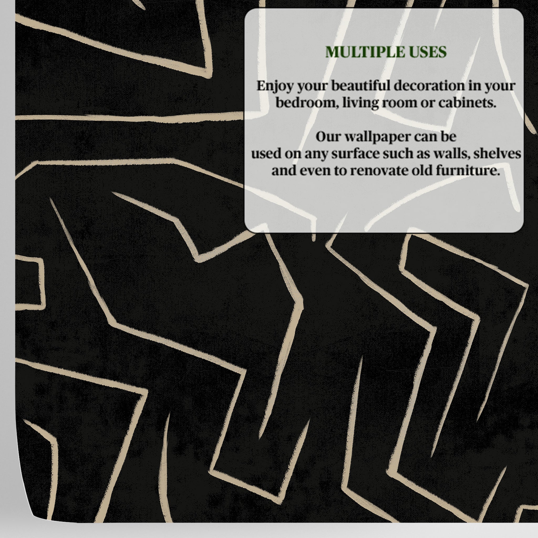 Carta da Parati Nera e Oro Graffiti con Strisce Astratta - 8 fogli - 5,60 mq