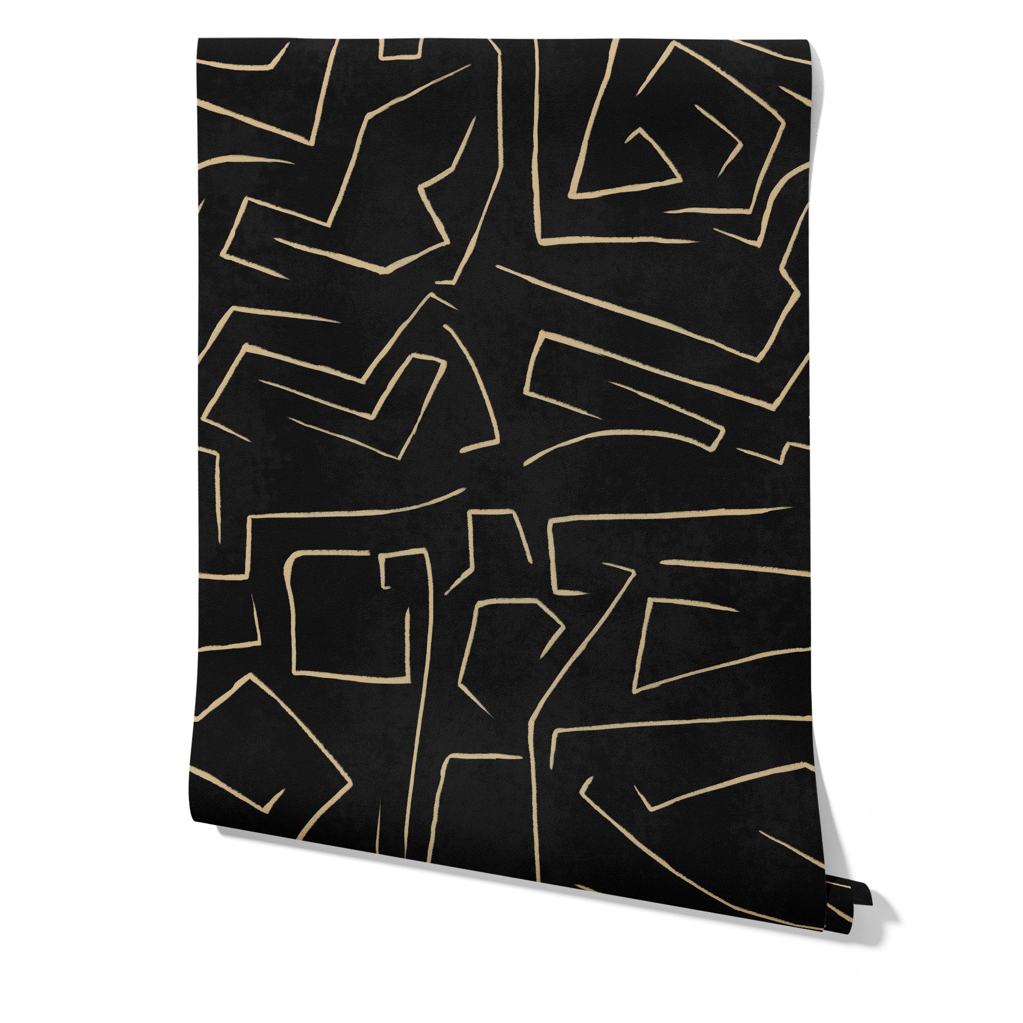 Carta da Parati Nera e Oro Graffiti con Strisce Astratta - 8 fogli - 5,60 mq