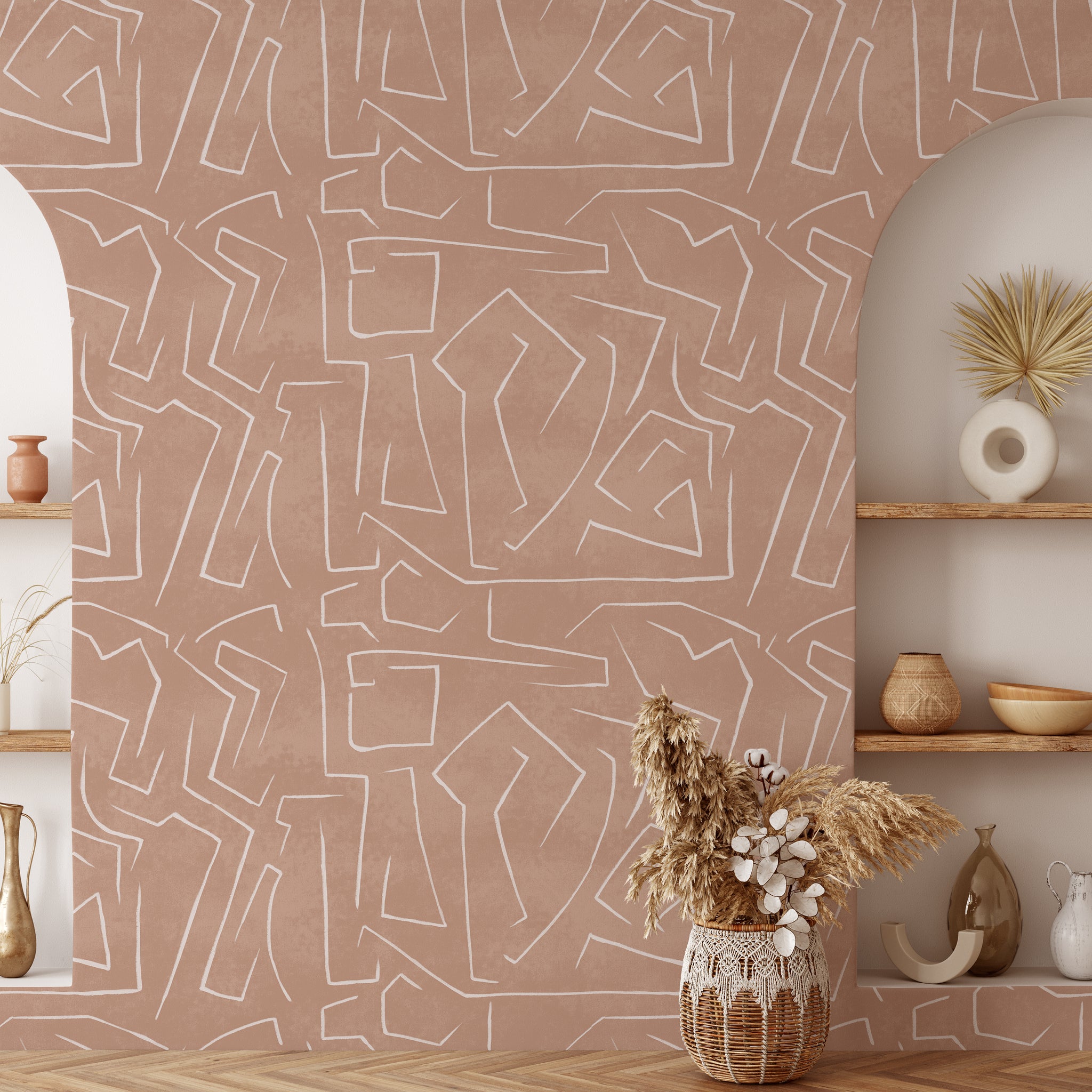 Carta da Parati Moderna Graffiti su Sfondo Rosa Salmone - 8 fogli - 5,60 mq