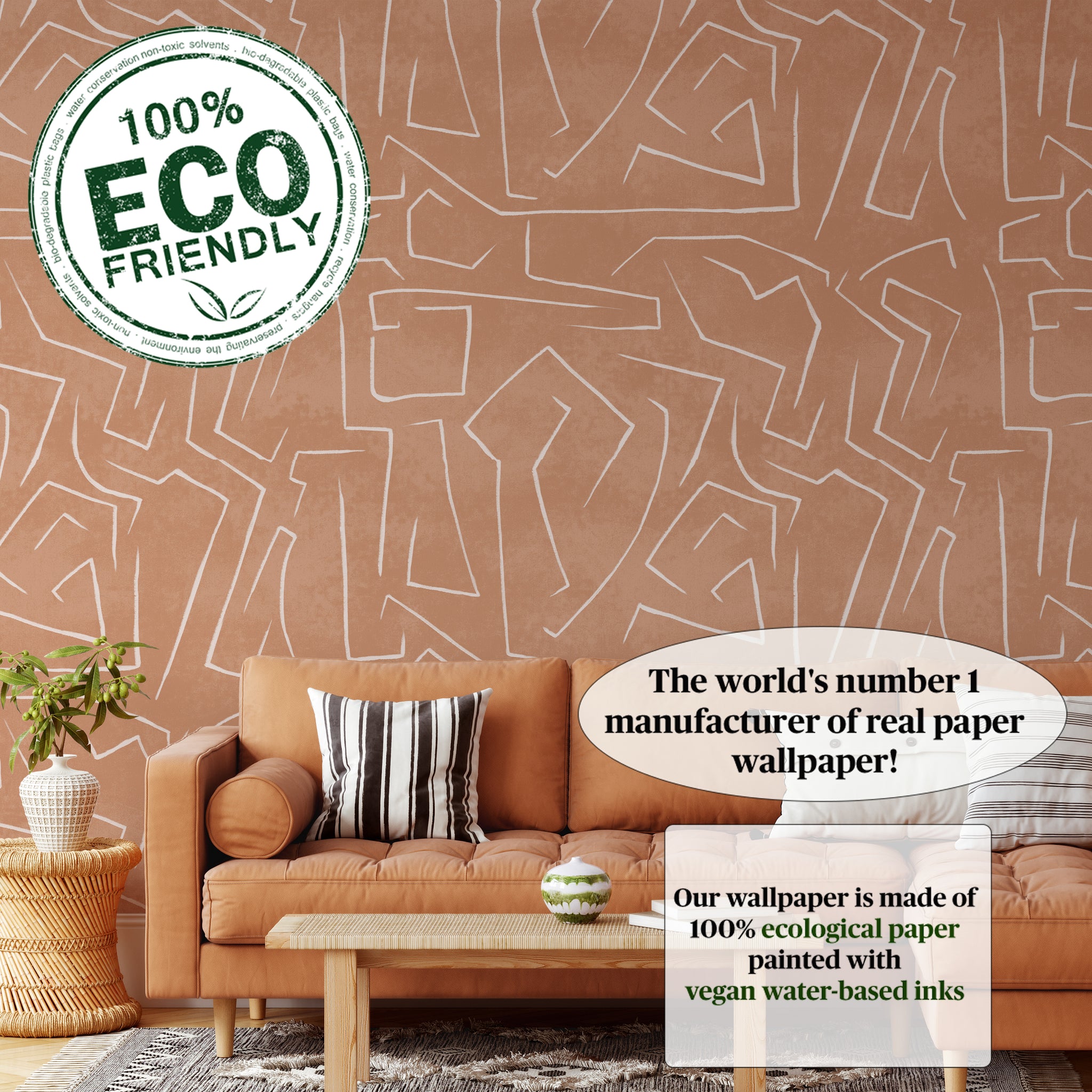 Carta da Parati Moderna Graffiti su Sfondo Rosa Salmone - 8 fogli - 5,60 mq