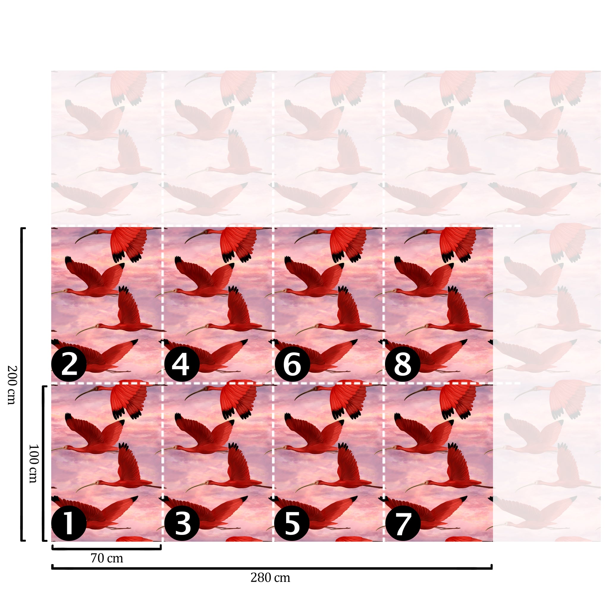 Carta da Parati Tropicale Rosa Uccelli al Tramonto - 8 fogli - 5,60 mq