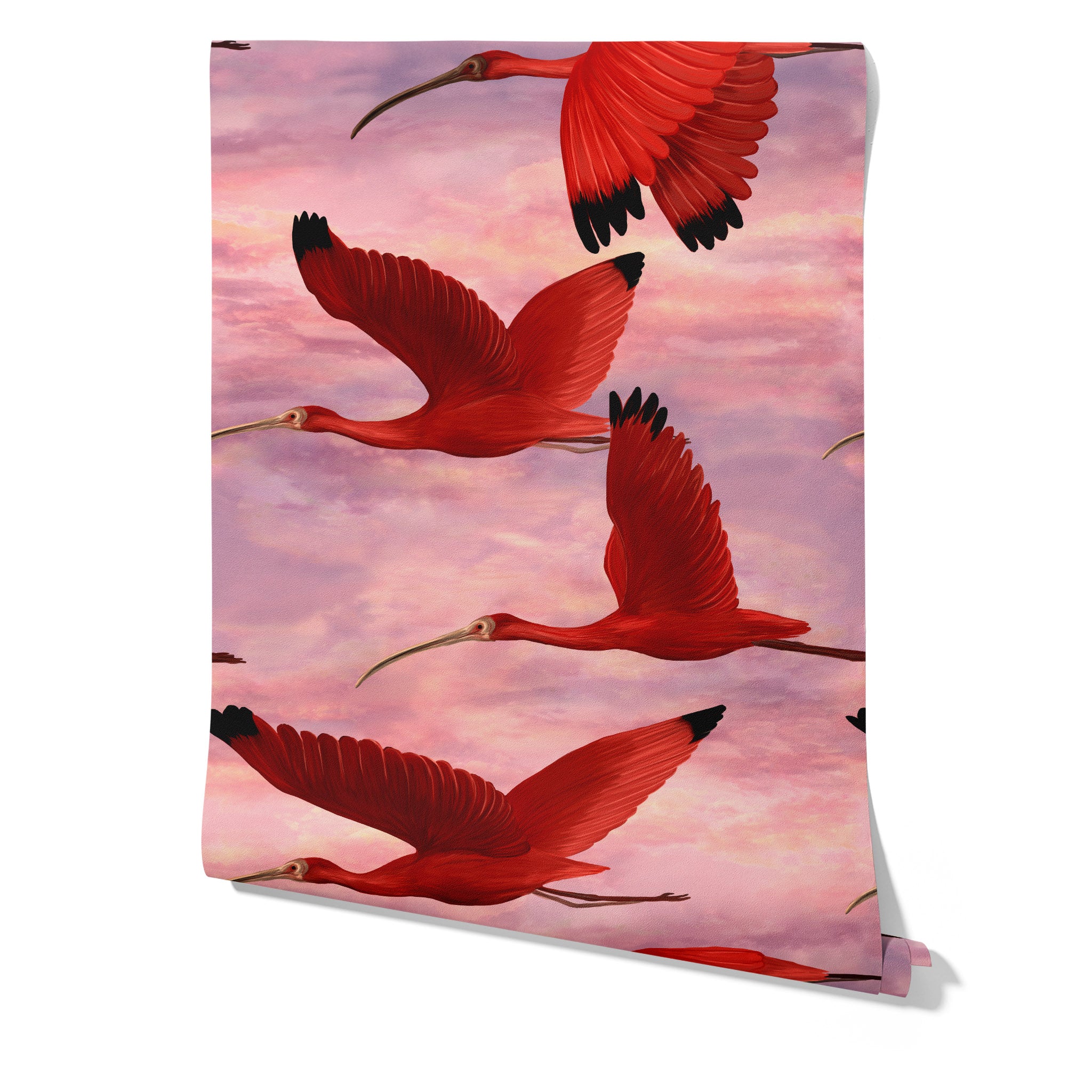 Carta da Parati Tropicale Rosa Uccelli al Tramonto - 8 fogli - 5,60 mq