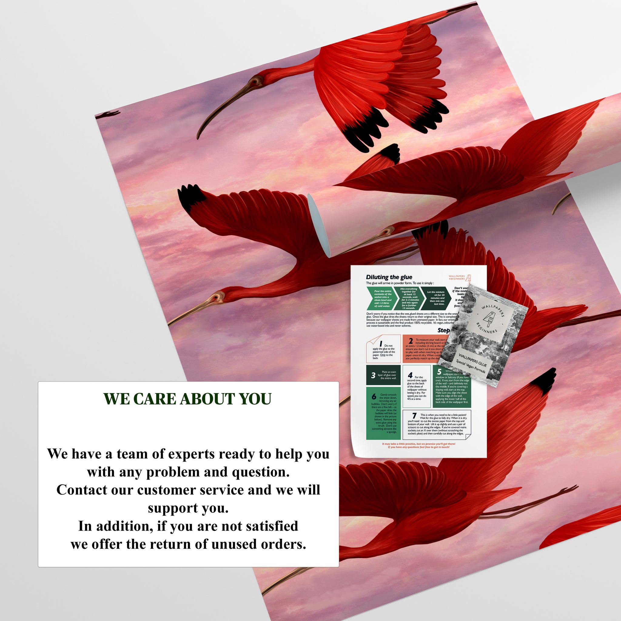 Carta da Parati Tropicale Rosa Uccelli al Tramonto - 8 fogli - 5,60 mq