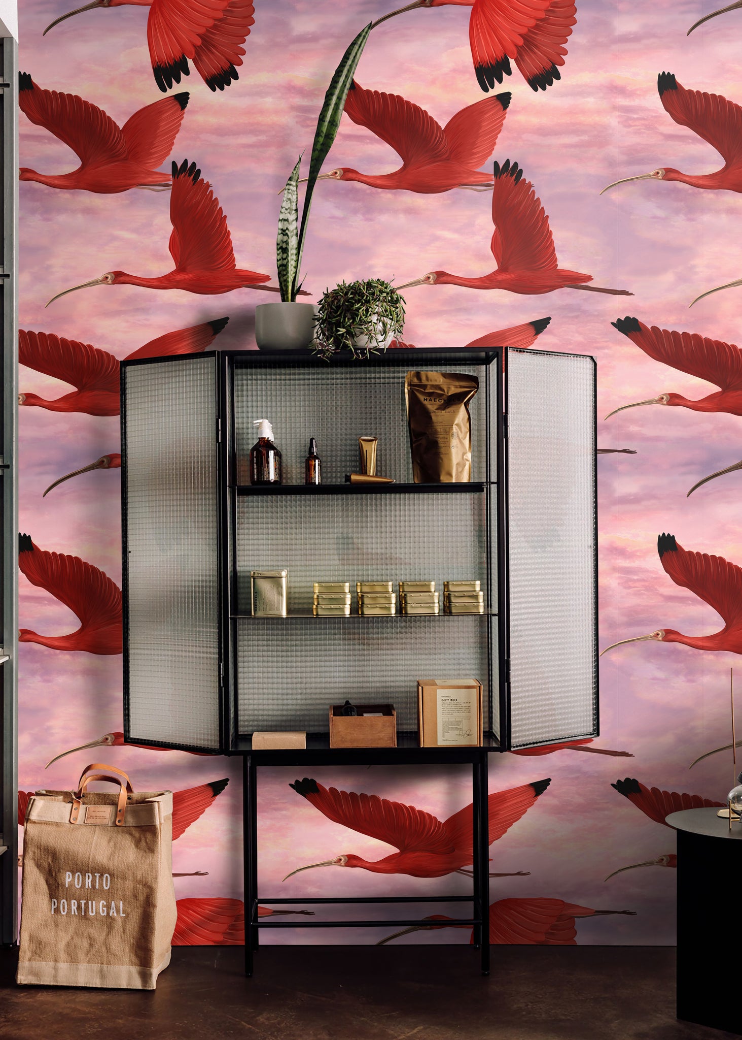 Carta da Parati Tropicale Rosa Uccelli al Tramonto - 8 fogli - 5,60 mq