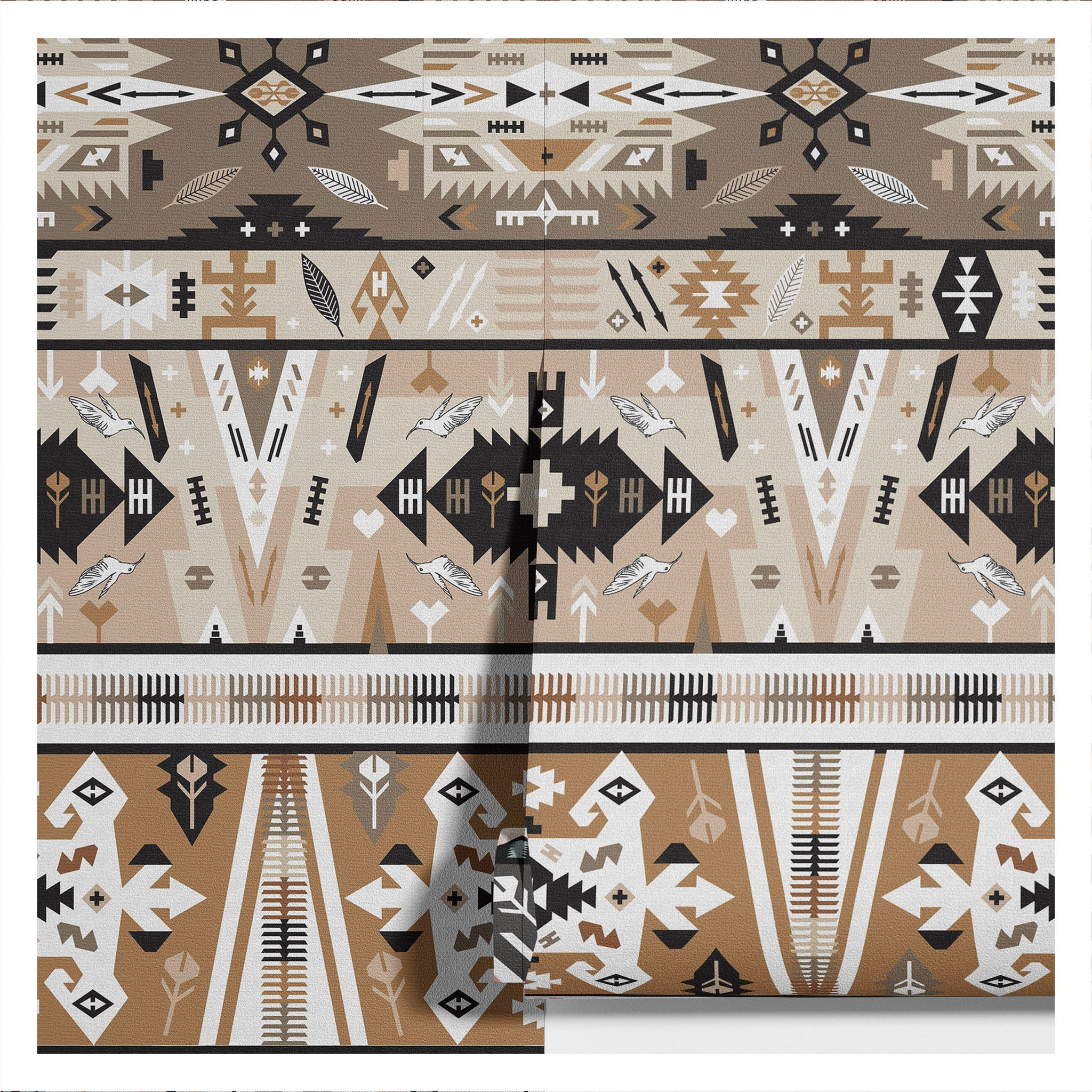 Carta da Parati Geometrica Retro - Stile Ikat nei Toni Neutri - 2 rotoli di carta 90 cm x 260 cm - 4.68 mq