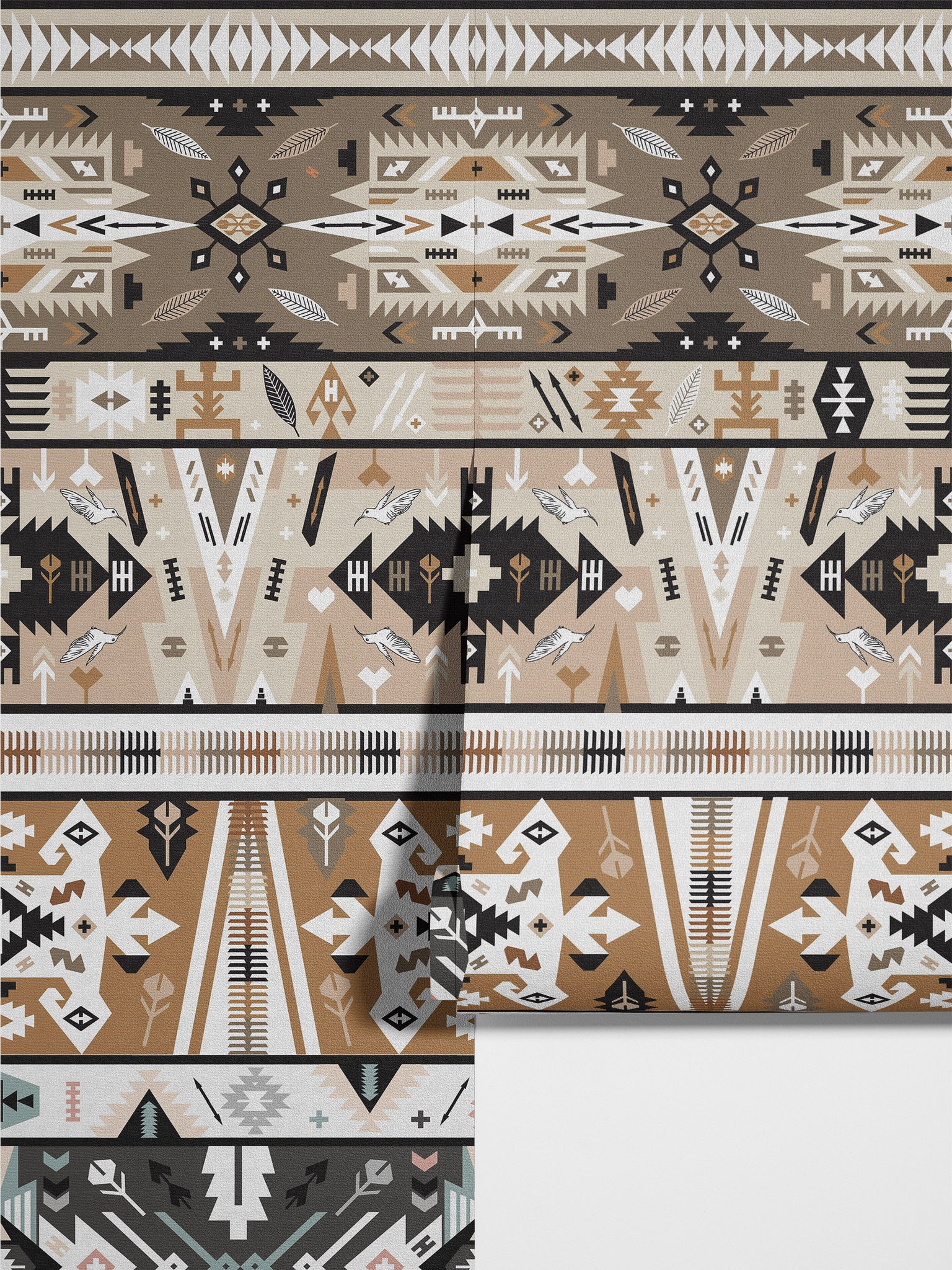 Carta da Parati Geometrica Retro - Stile Ikat nei Toni Neutri - 2 rotoli di carta 90 cm x 260 cm - 4.68 mq