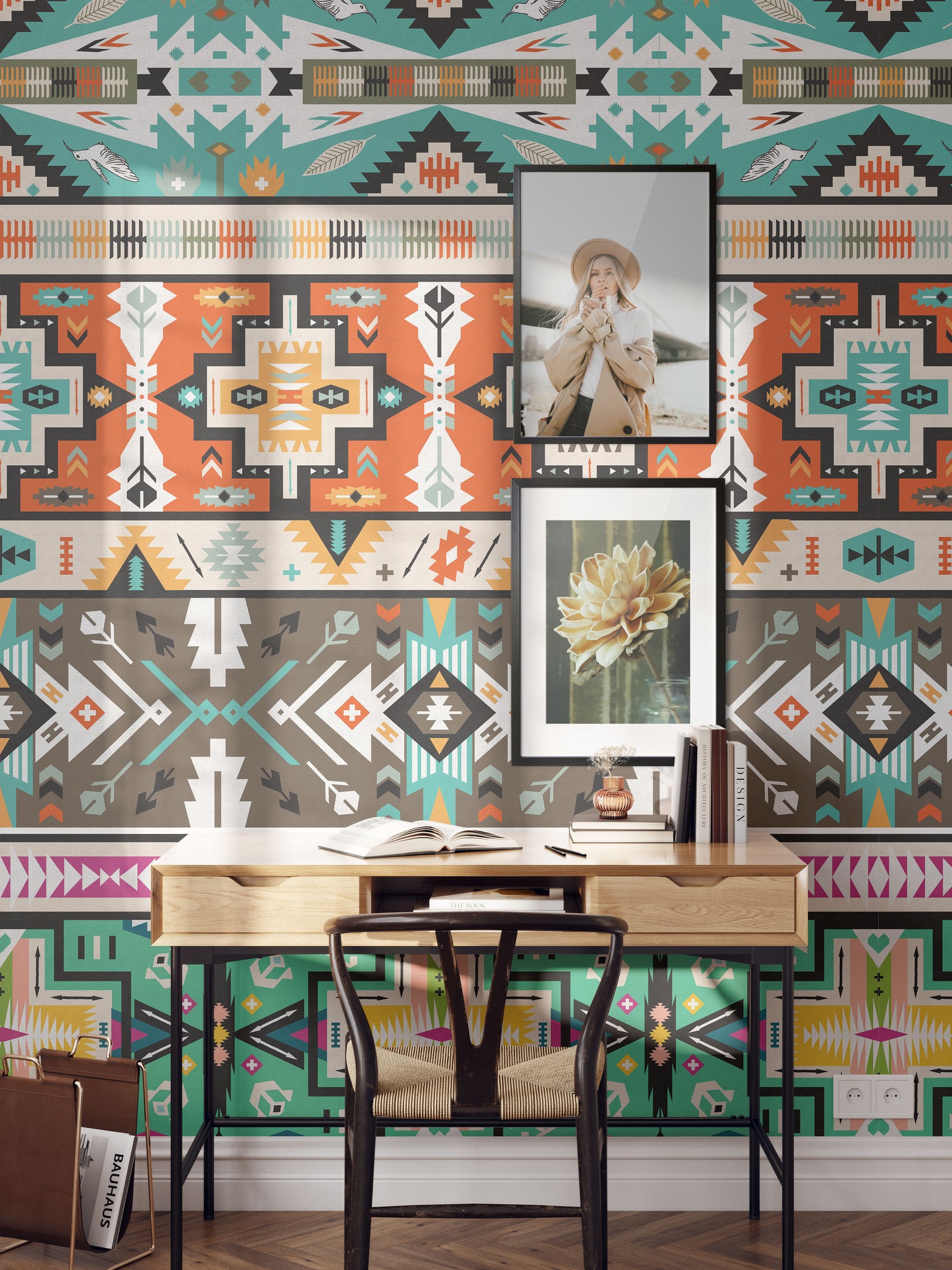 Carta da Parati Azteca Boho - Design Geometrico Vivace - 2 rotoli di carta 90 cm x 260 cm - 4.68 mq