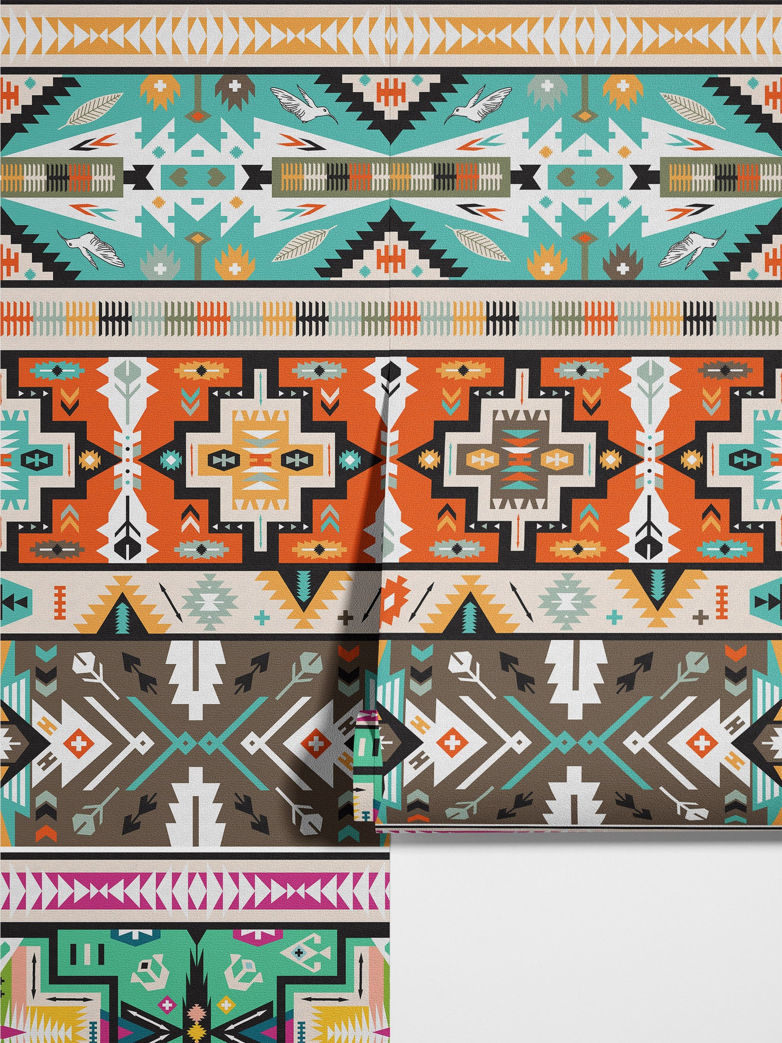 Carta da Parati Azteca Boho - Design Geometrico Vivace - 2 rotoli di carta 90 cm x 260 cm - 4.68 mq