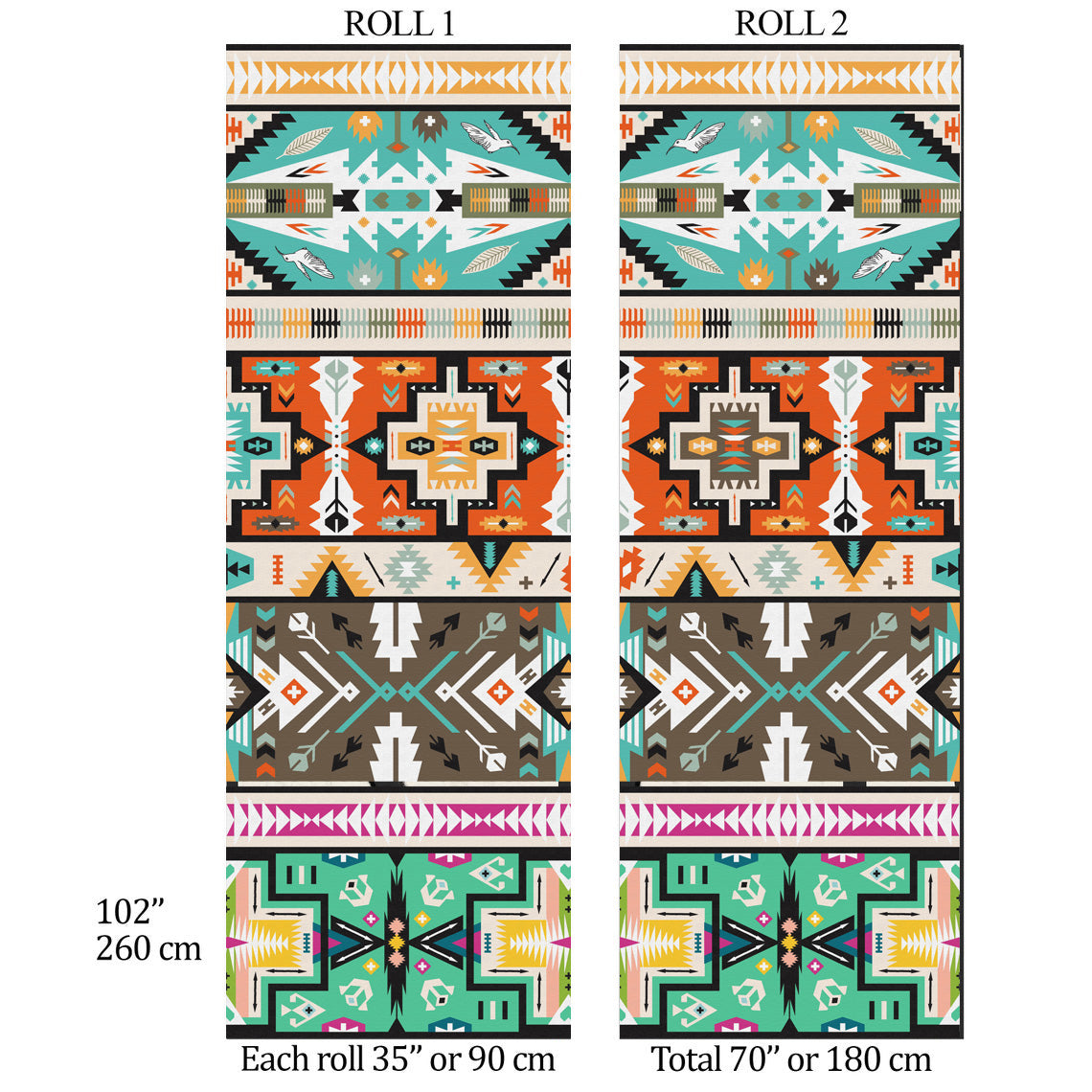 Carta da Parati Azteca Boho - Design Geometrico Vivace - 2 rotoli di carta 90 cm x 260 cm - 4.68 mq