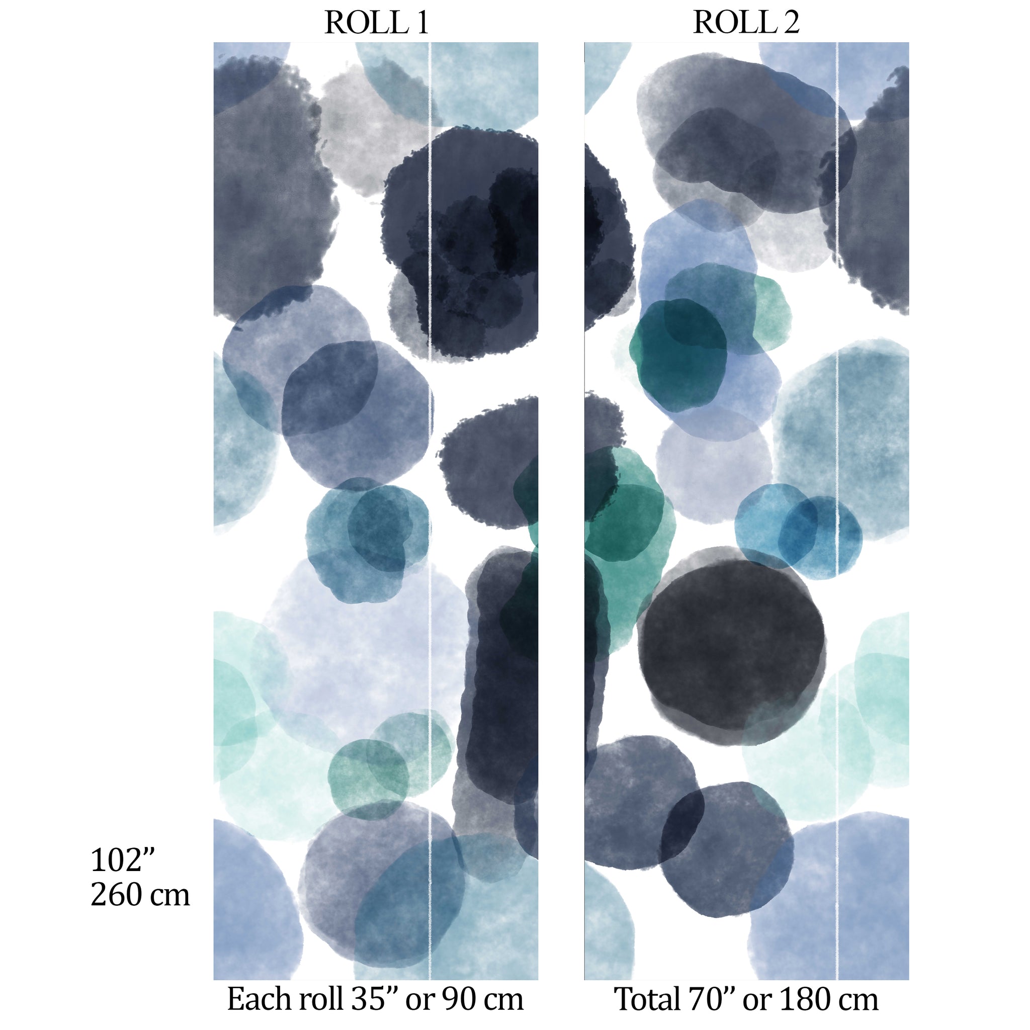 Carta da Parati Astratta Acquerello Blu - Design con Grandi Macchie di Inchiostro per Decorazioni Uniche - 2 rotoli di carta 90 cm x 260 cm - 4.68 mq