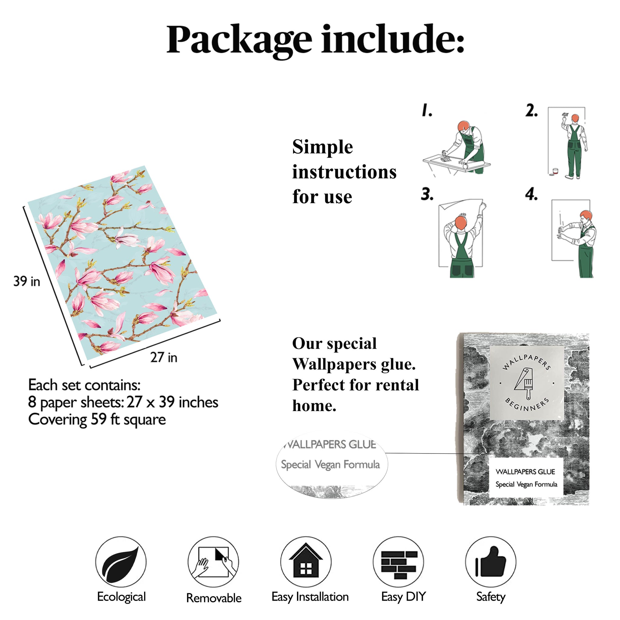 Carta da Parati Magnolia in Fiore - 8 fogli - 5,60 mq