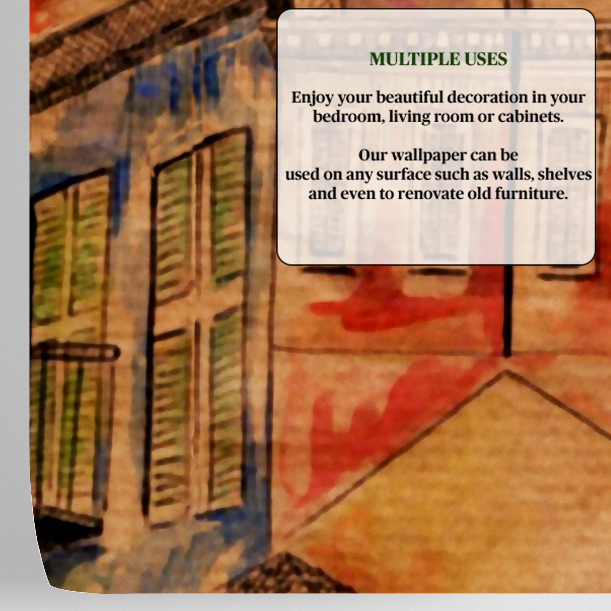 Carta da Parati Villaggio Acquerellato - 2 rotoli di carta 90 cm x 260 cm - 4.68 mq