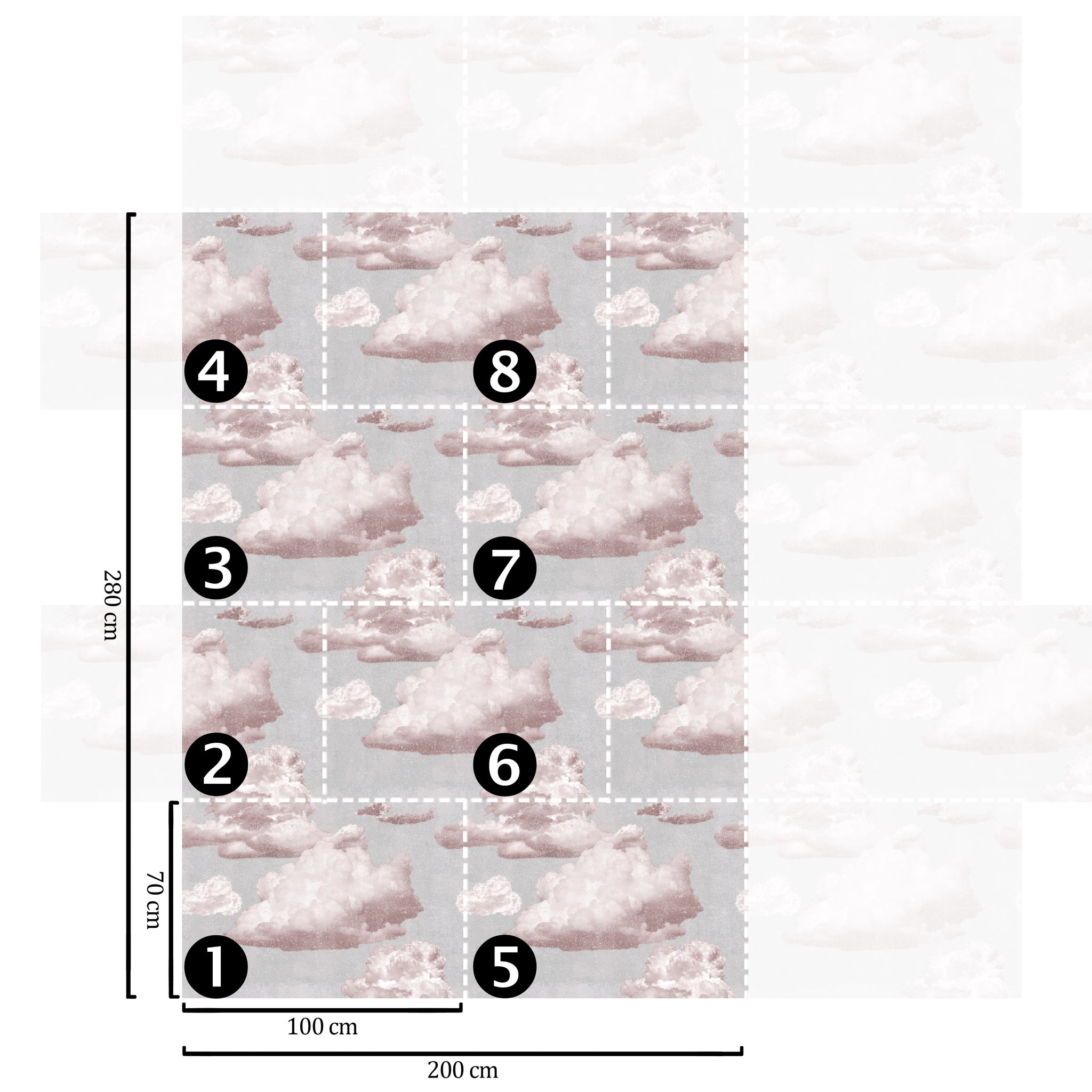 Carta da Parati Nuvole Rosa - 8 fogli - 5,60 mq
