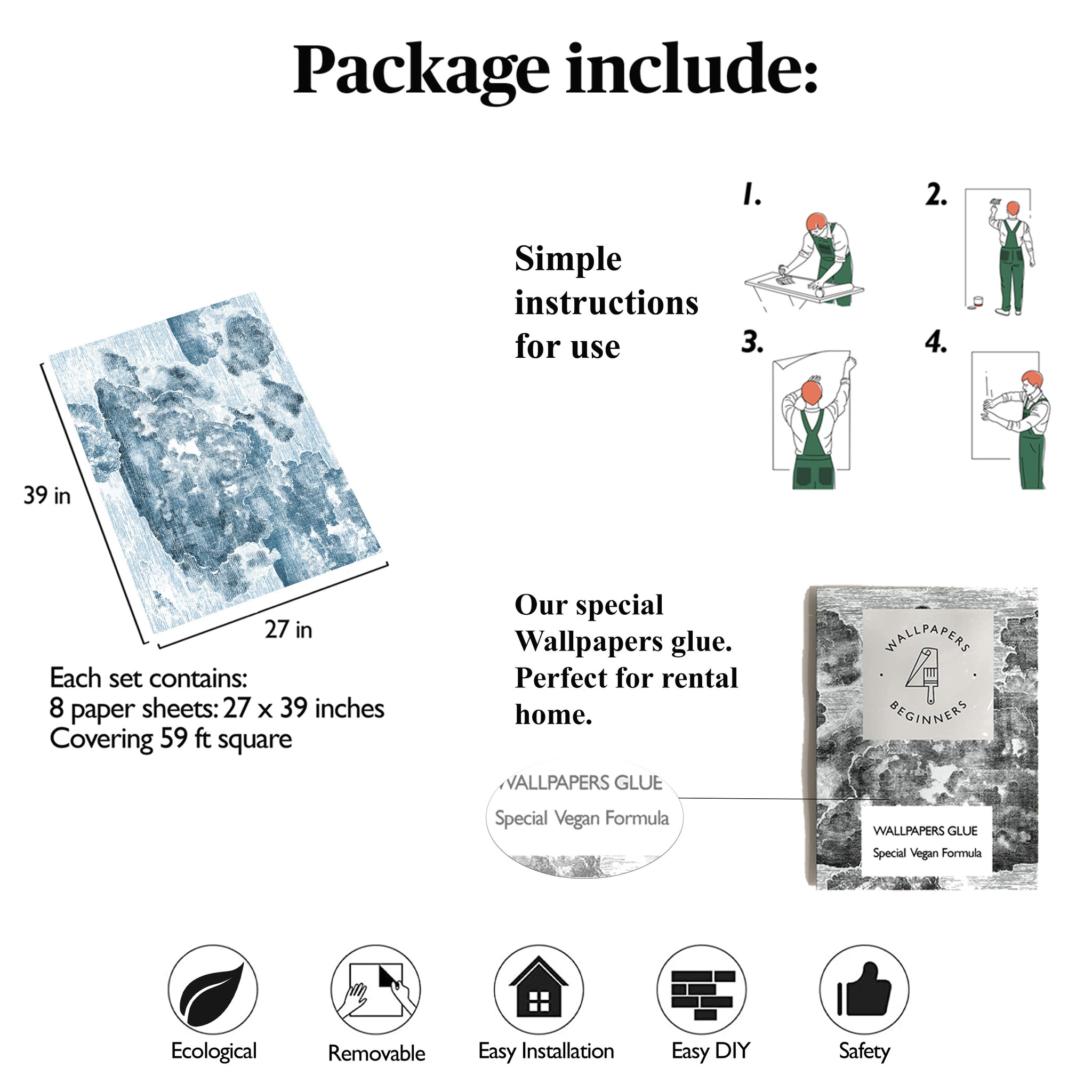 Carta da Parati Nuvole Vintage - 8 fogli - 5,60 mq