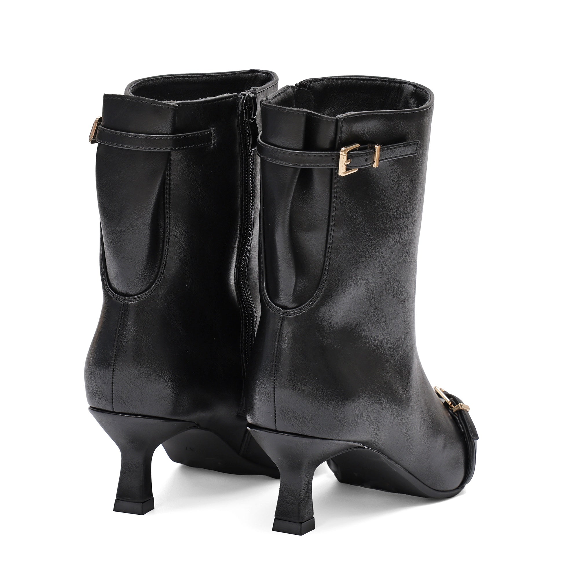 Stivali in simil pelle con tacco e cinturini Nero