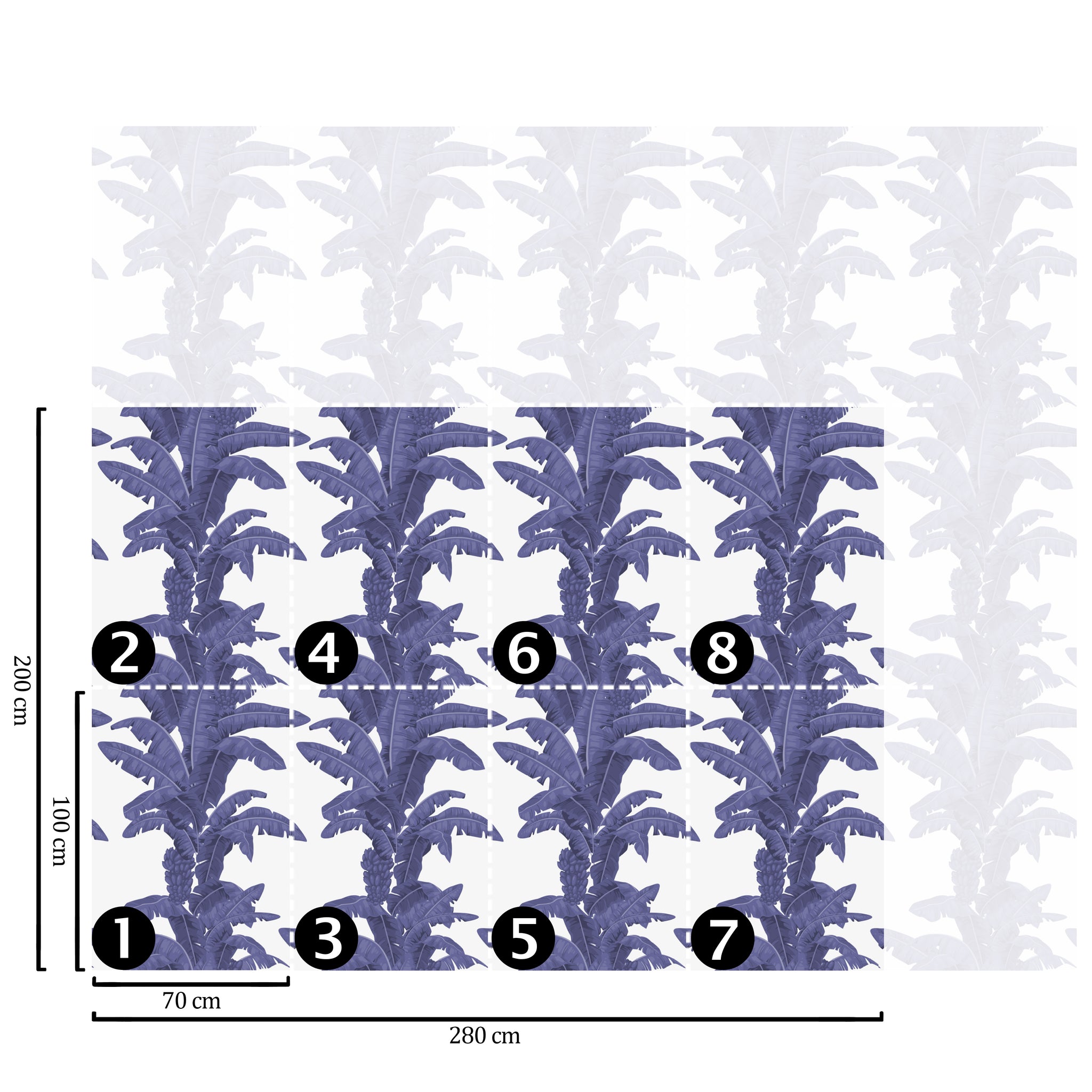 Carta da parati Esotica Palme Bianca e Blu - 8 fogli - 5,60 mq