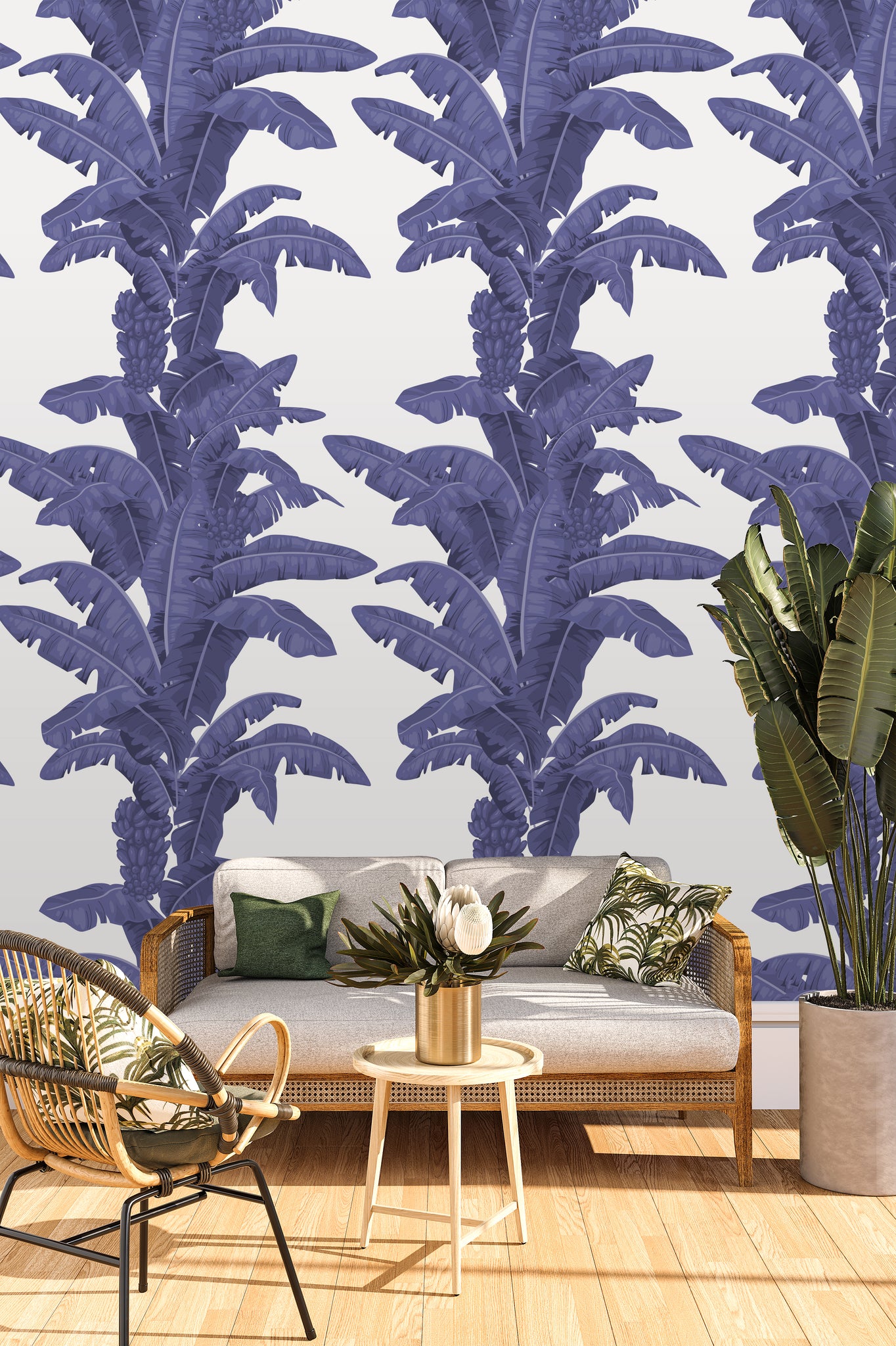 Carta da parati Esotica Palme Bianca e Blu - 8 fogli - 5,60 mq