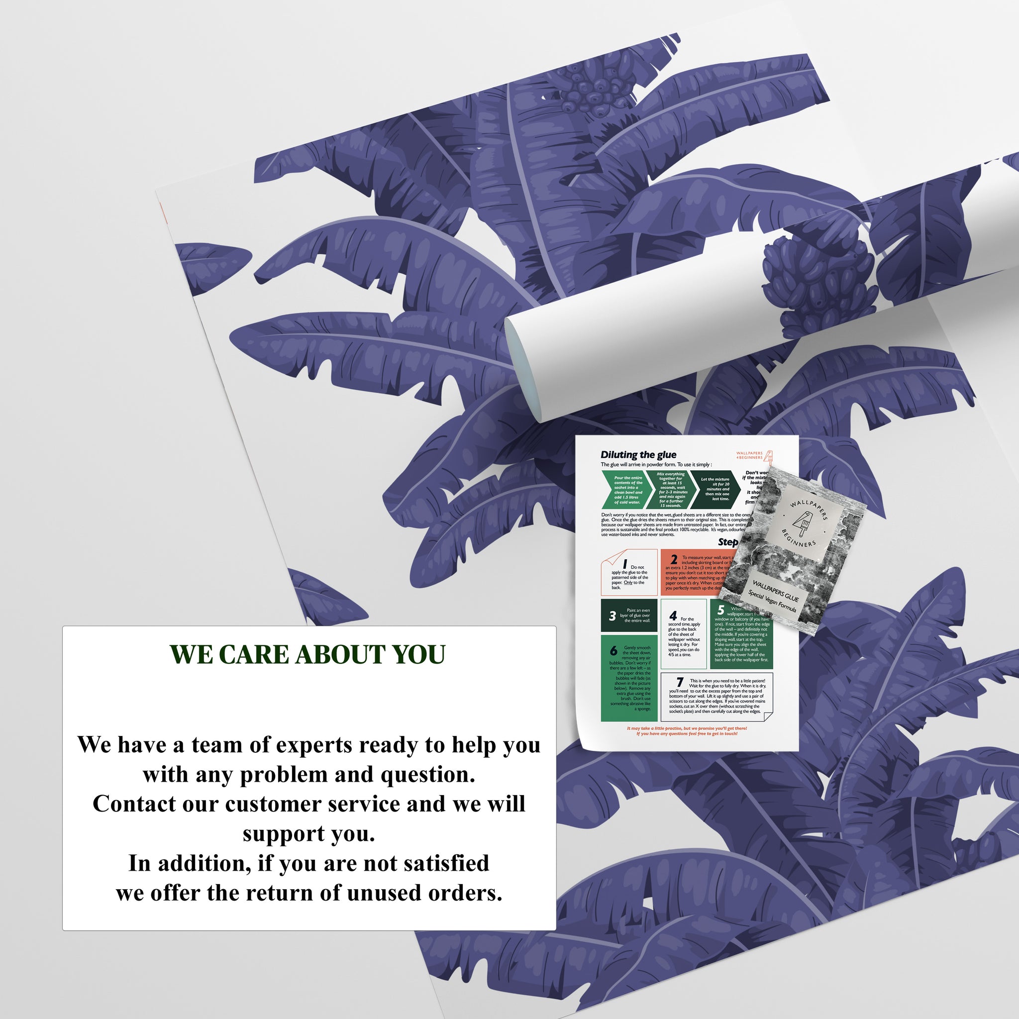 Carta da parati Esotica Palme Bianca e Blu - 8 fogli - 5,60 mq