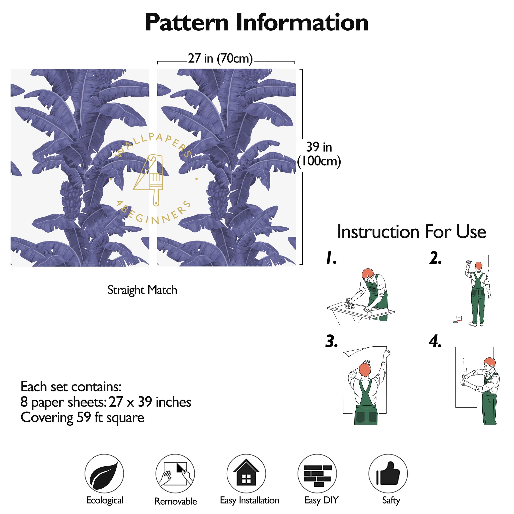 Carta da parati Esotica Palme Bianca e Blu - 8 fogli - 5,60 mq