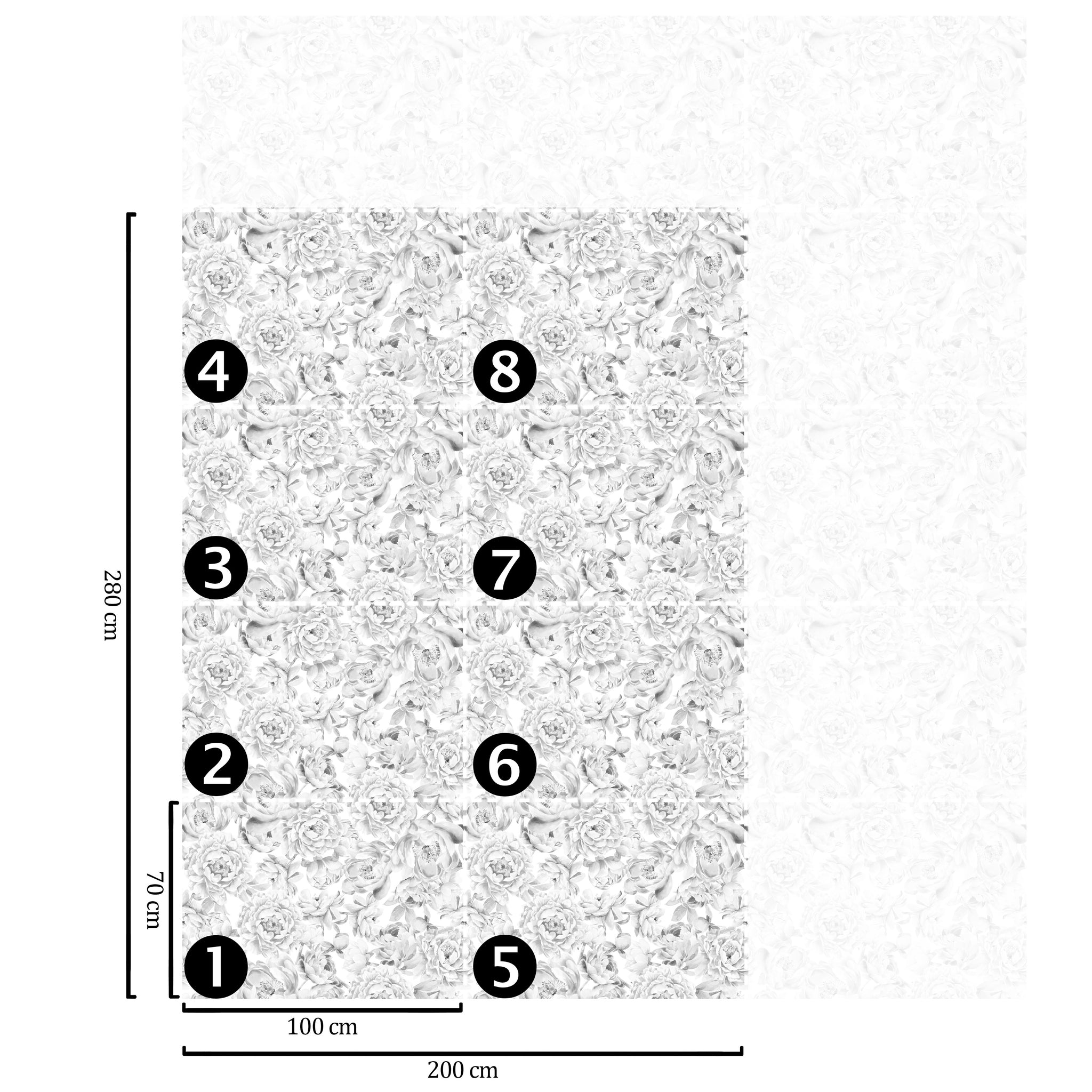 Carta da Parati Peonie Bianca e Nera - 8 fogli - 5,60 mq