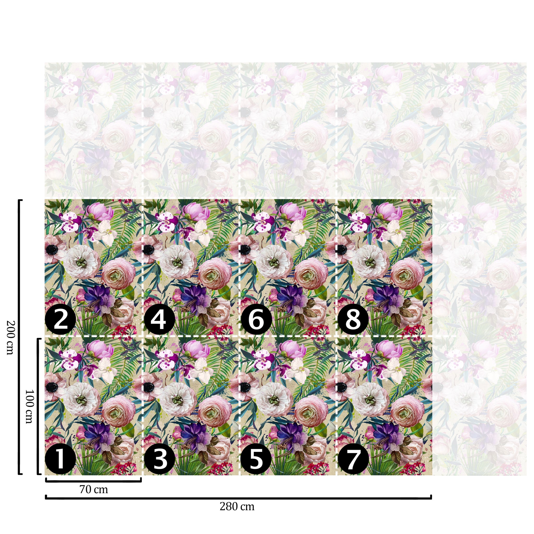 Carta da Parati Floreale con Fiori Rosa - 8 fogli - 5,60 mq