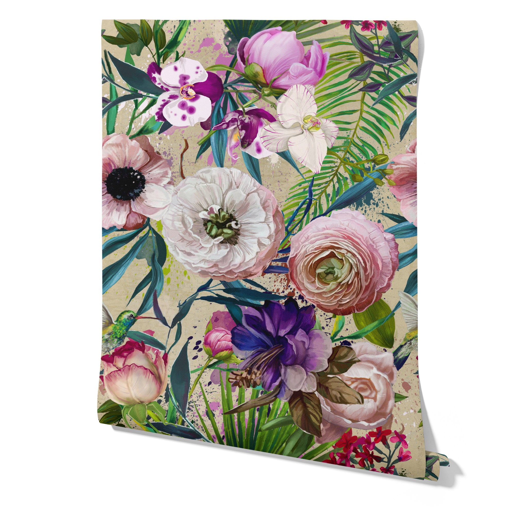 Carta da Parati Floreale con Fiori Rosa - 8 fogli - 5,60 mq