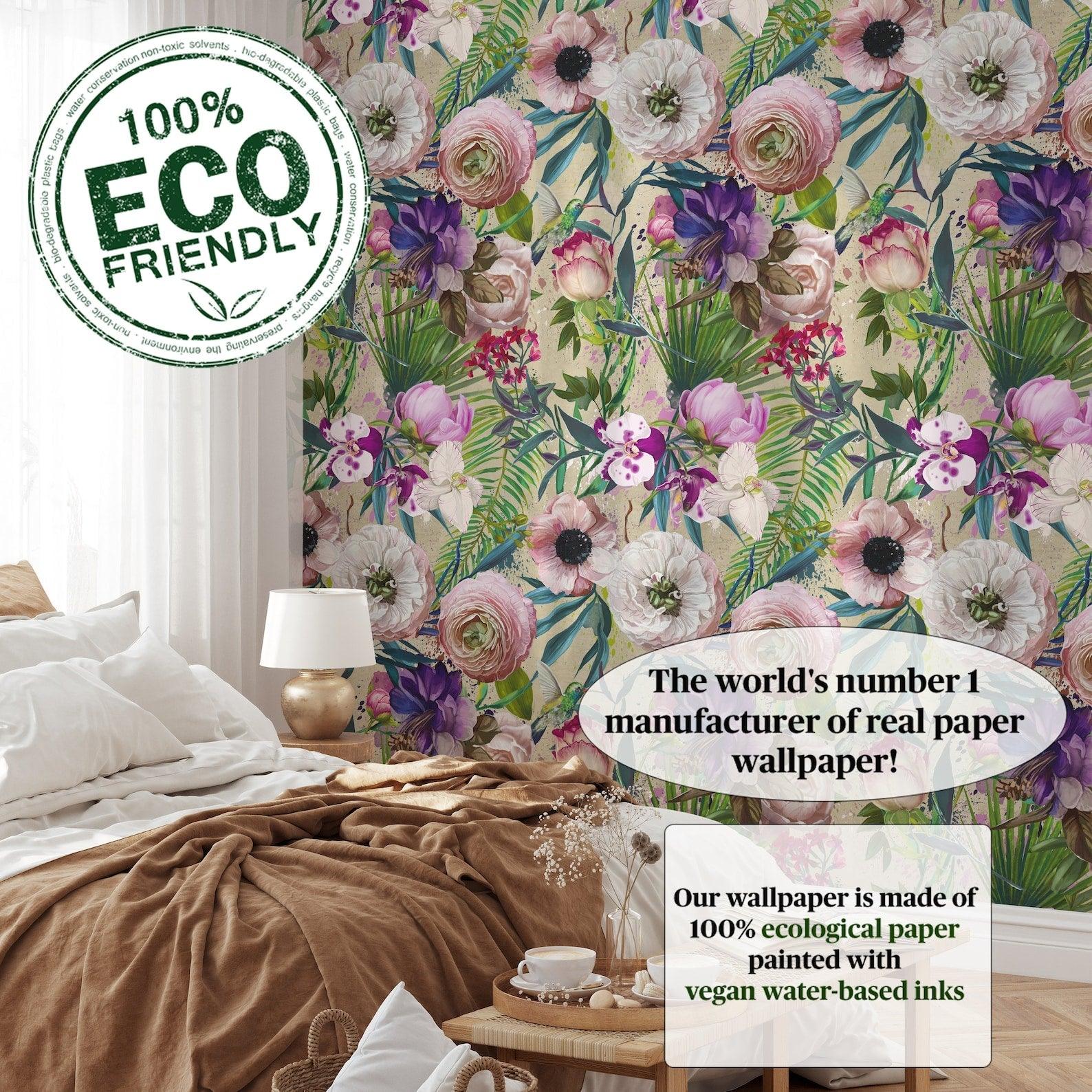 Carta da Parati Floreale con Fiori Rosa - 8 fogli - 5,60 mq