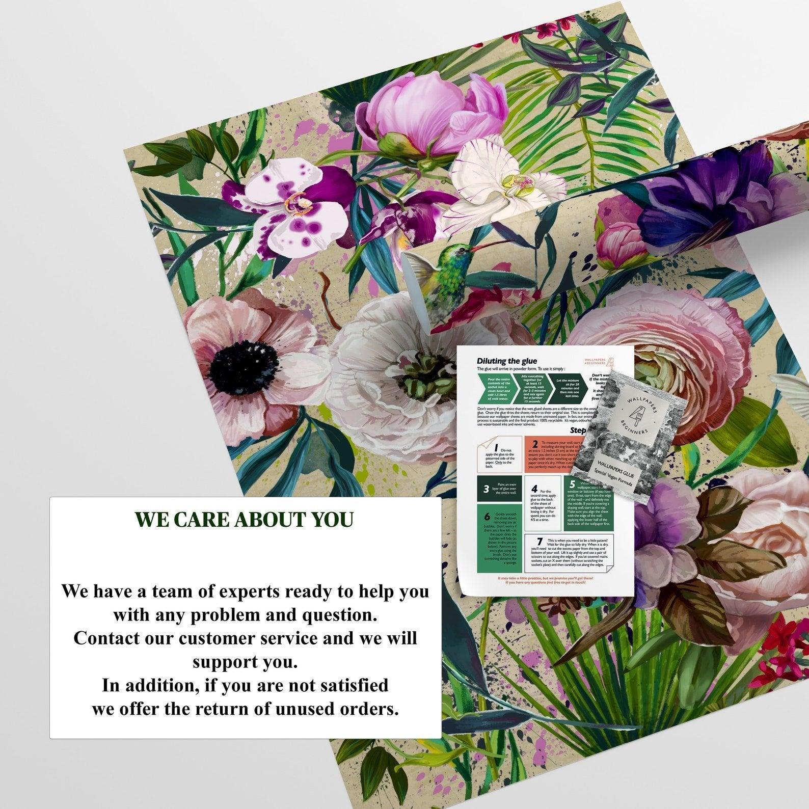 Carta da Parati Floreale con Fiori Rosa - 8 fogli - 5,60 mq