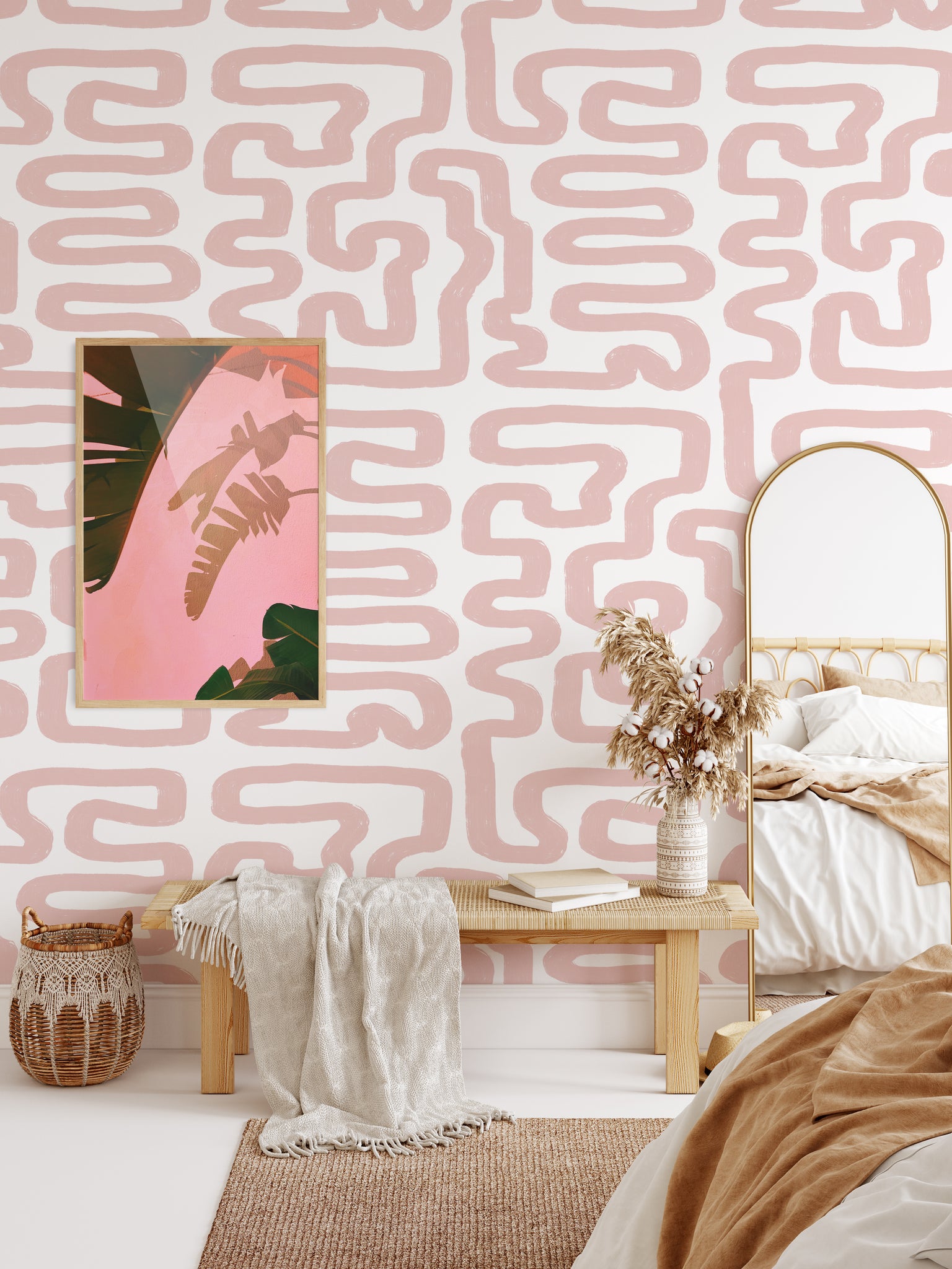 Carta da Parati Astratta Bianca e Rosa - 8 fogli - 5,60 mq