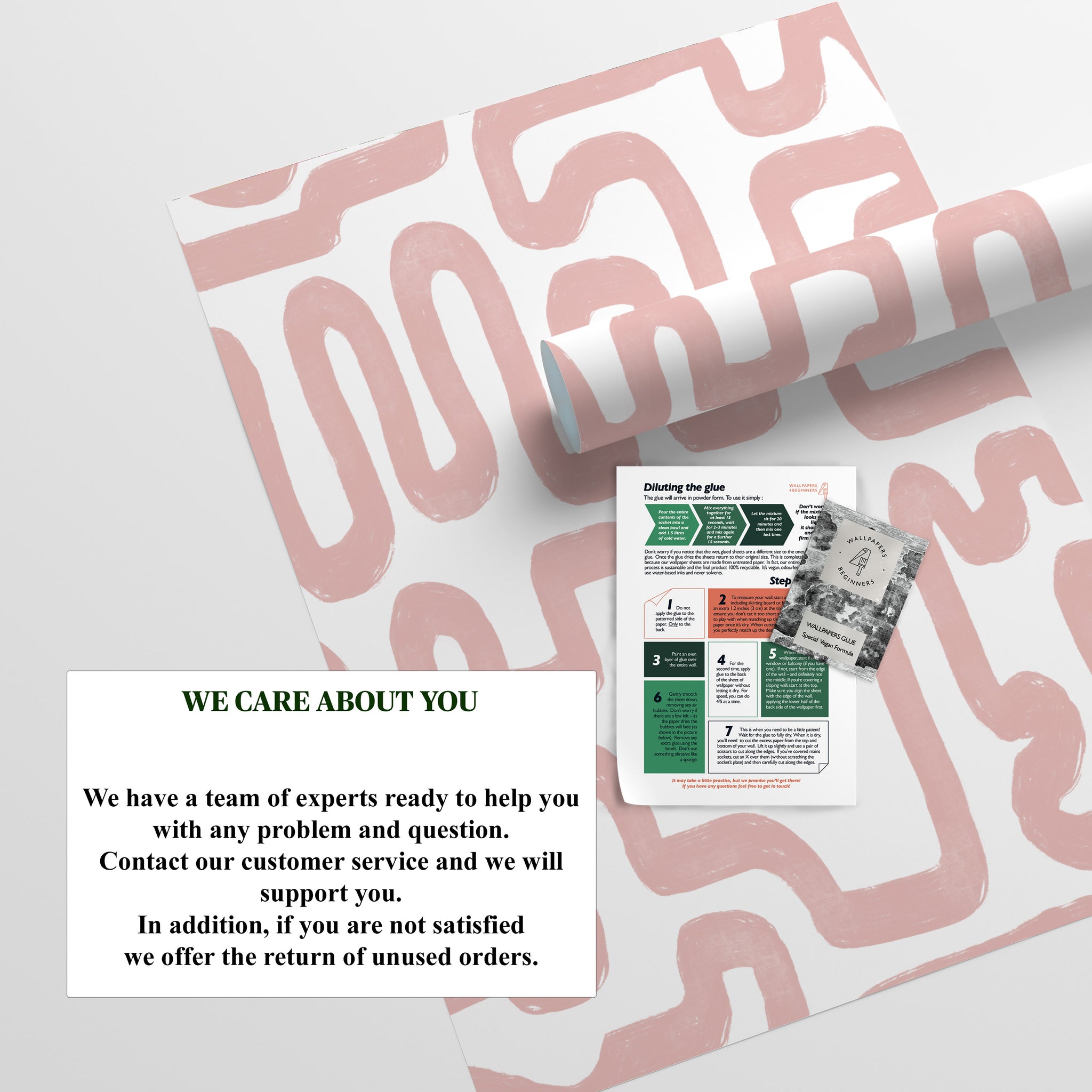 Carta da Parati Astratta Bianca e Rosa - 8 fogli - 5,60 mq