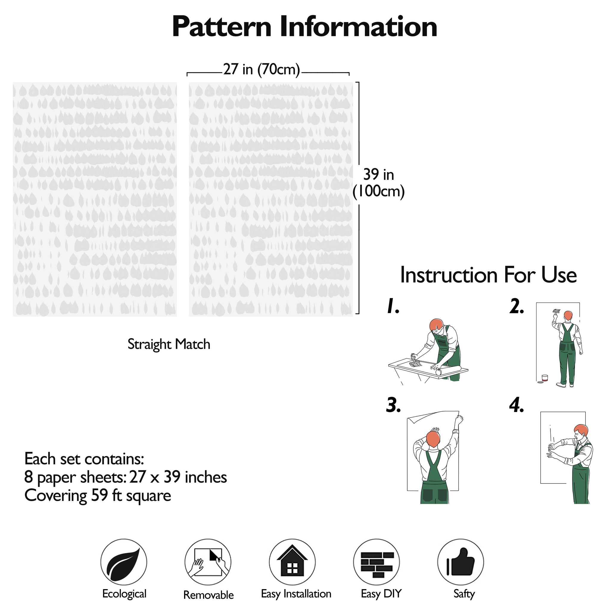 Carta da Parati Bianca Grigia - 8 fogli - 5,60 mq