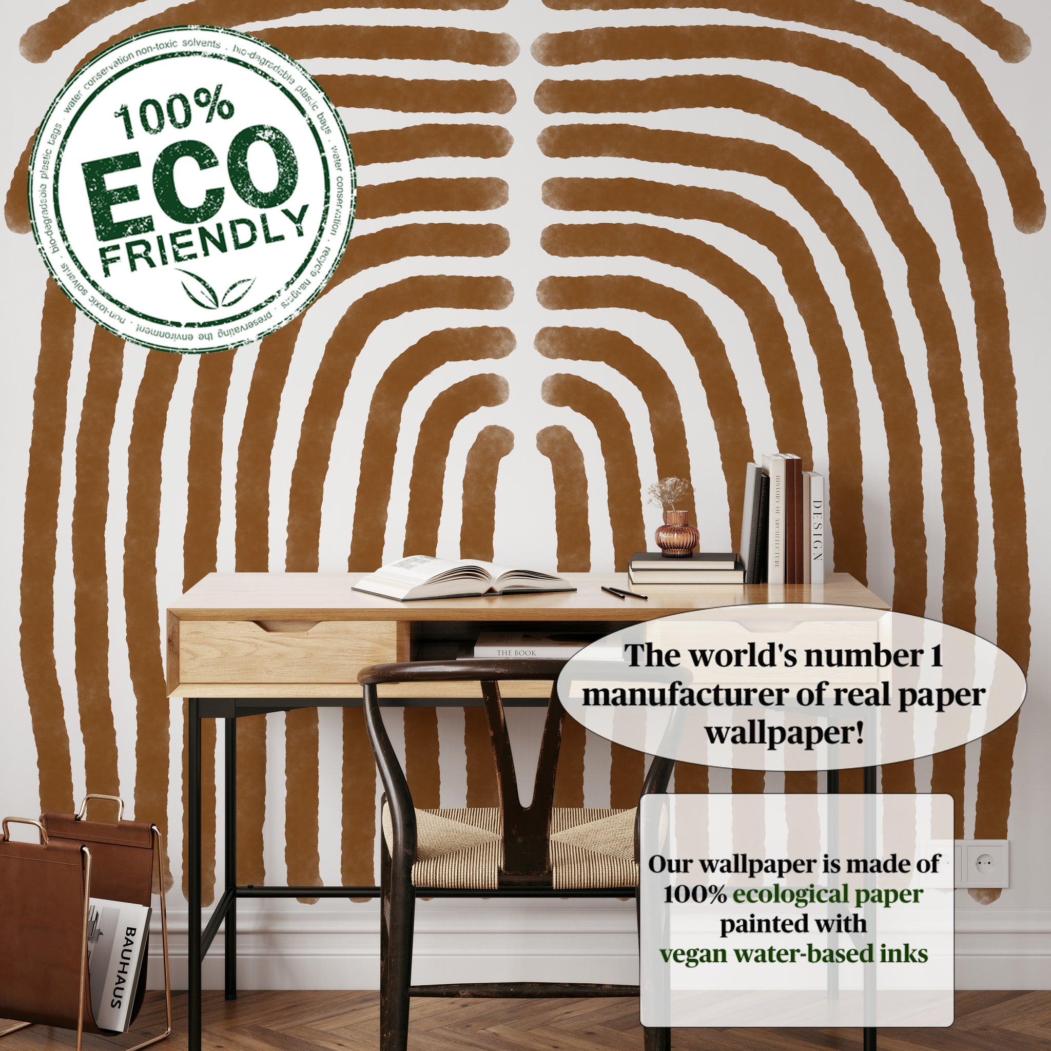 Carta da Parati Boho Tono Terra Marrone - Arte Murale Astratta e Minimalista - 2 rotoli di carta 90 cm x 260 cm - 4.68 mq