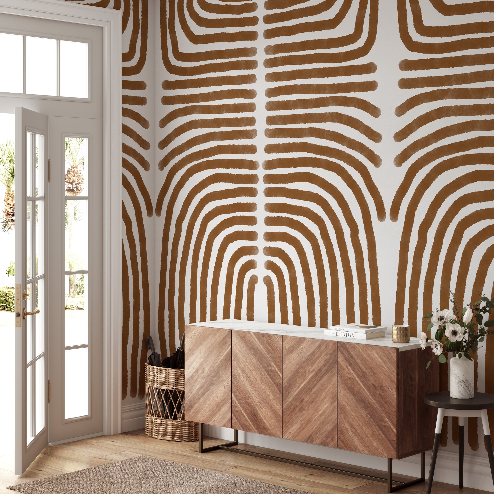 Carta da Parati Boho Tono Terra Marrone - Arte Murale Astratta e Minimalista - 2 rotoli di carta 90 cm x 260 cm - 4.68 mq